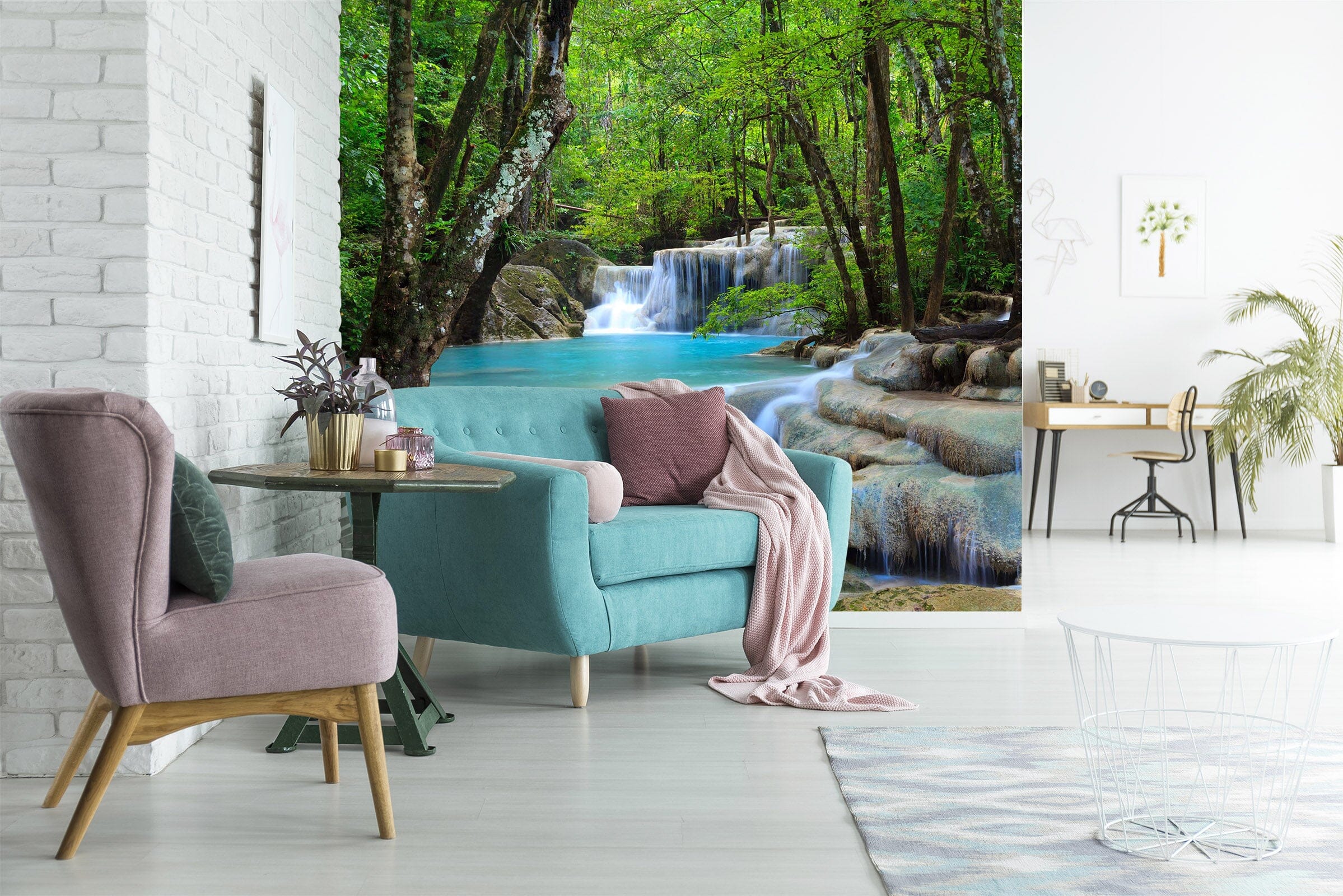 3D Waterfall Woods 1543 Wall Murals Wallpaper AJ Wallpaper 2
