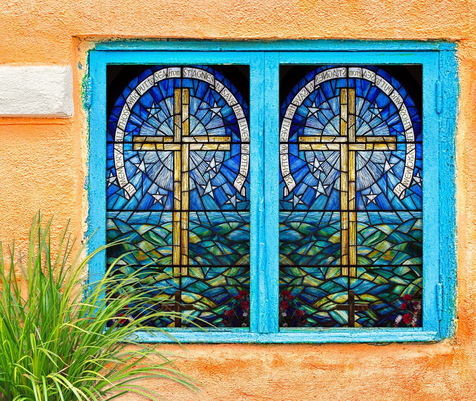 3D Christian Cross 151 Window Film Print Sticker Cling Stained Glass UV Block Wallpaper AJ Wallpaper 2