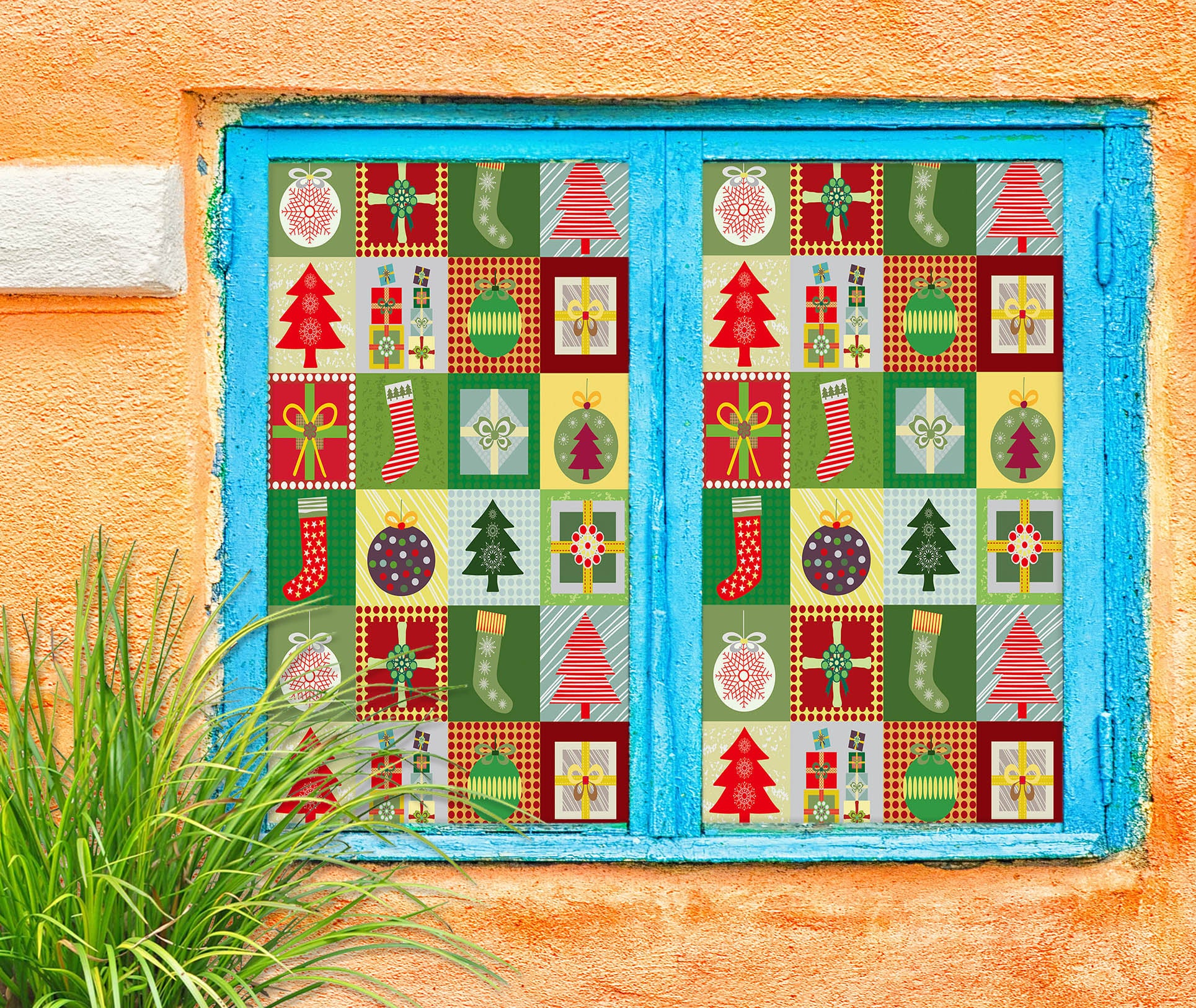 3D Square Christmas Pattern 43028 Christmas Window Film Print Sticker Cling Stained Glass Xmas