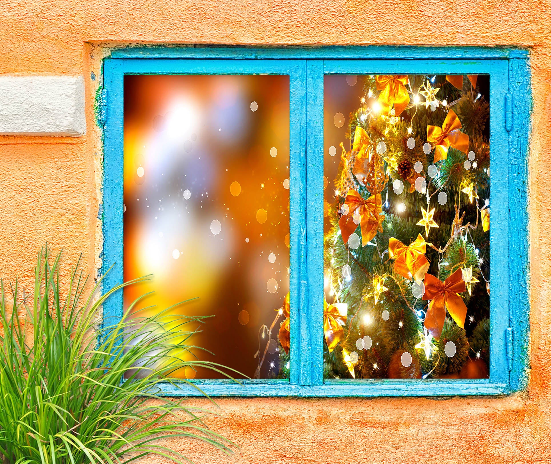 3D Golden Bow 42173 Christmas Window Film Print Sticker Cling Stained Glass Xmas