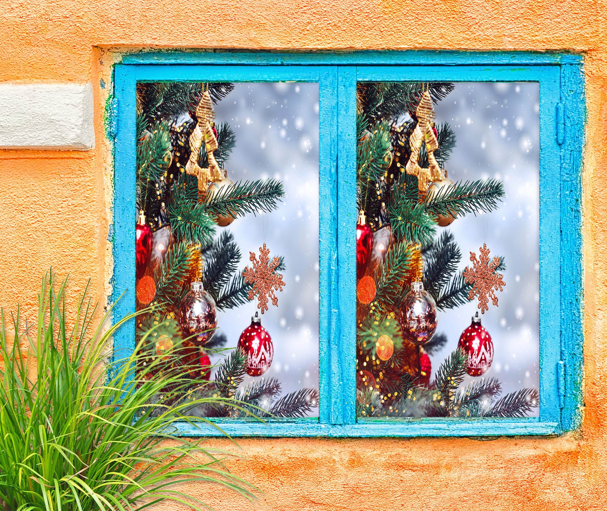 3D Christmas Tree Pendant 43110 Christmas Window Film Print Sticker Cling Stained Glass Xmas