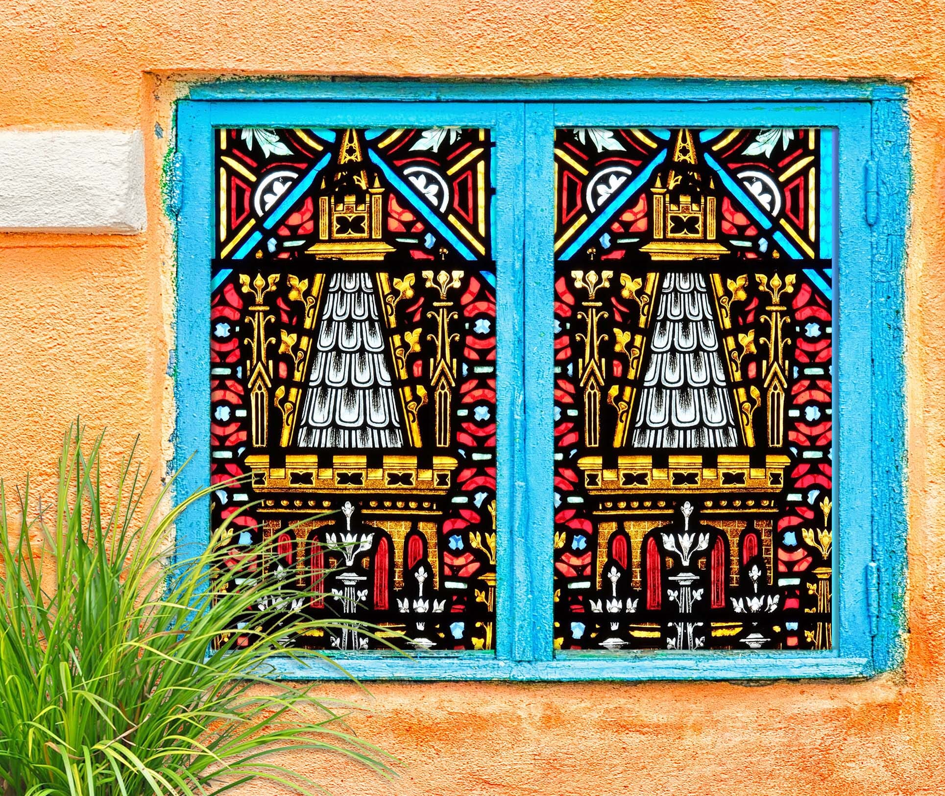 3D Golden Church 216 Window Film Print Sticker Cling Stained Glass UV Block Wallpaper AJ Wallpaper 2