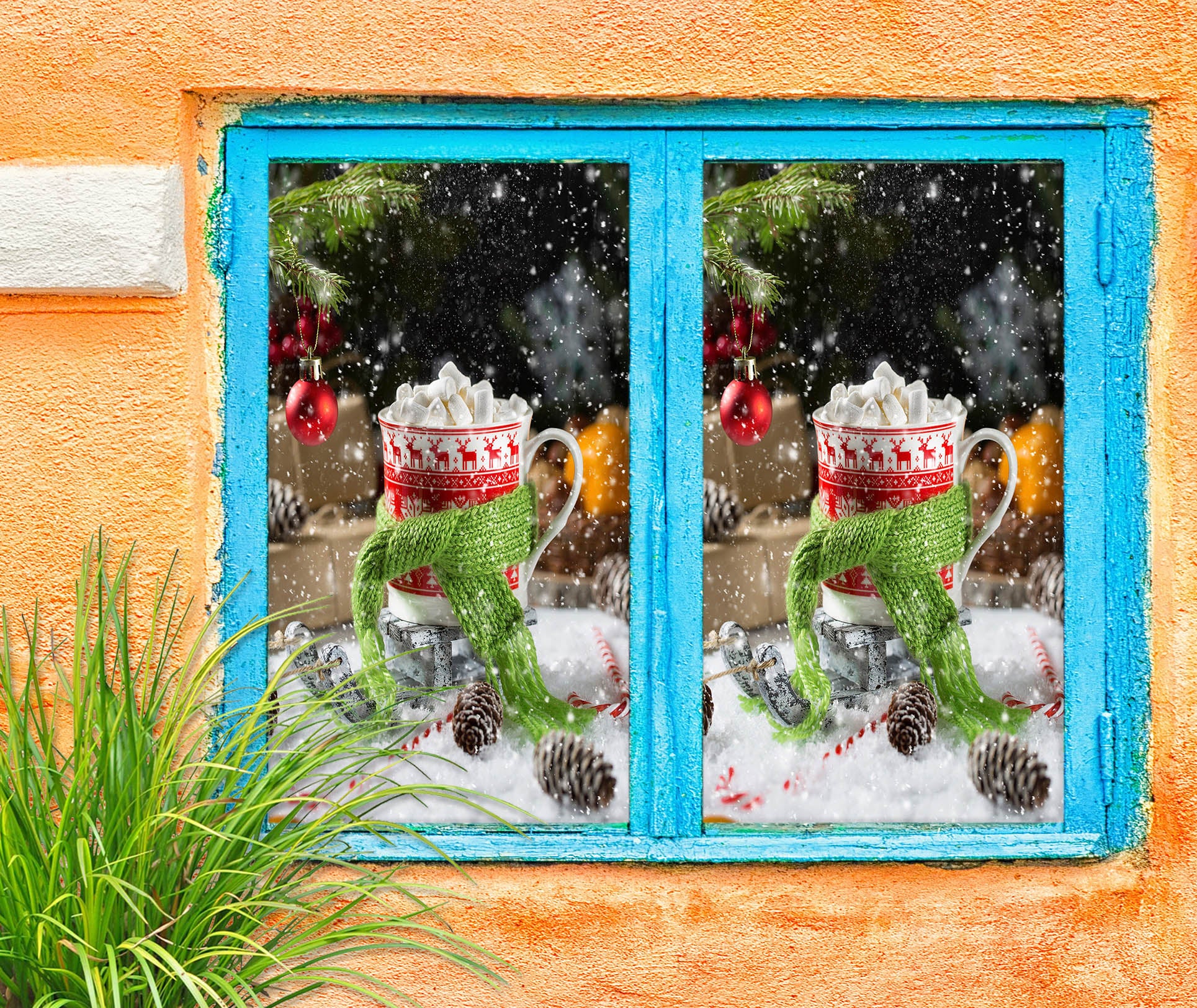 3D Christmas Cup 43144 Christmas Window Film Print Sticker Cling Stained Glass Xmas