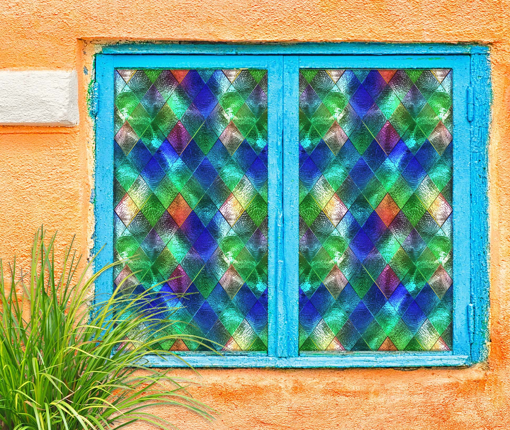 3D Green Diamond 081 Window Film Print Sticker Cling Stained Glass UV Block