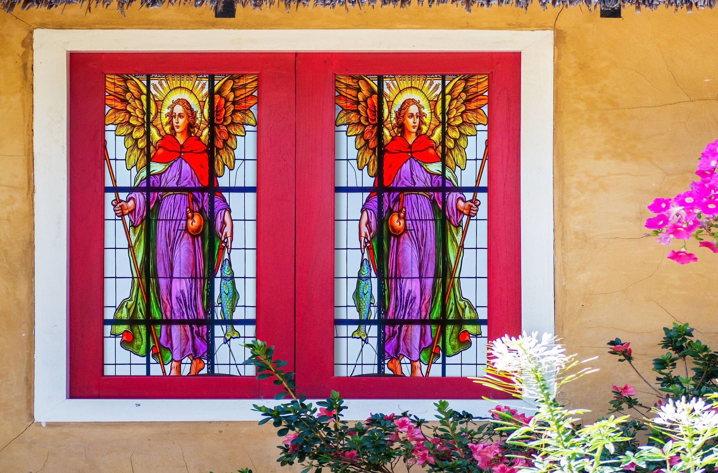 3D Golden Wings Angel 245 Window Film Print Sticker Cling Stained Glass UV Block Wallpaper AJ Wallpaper 2