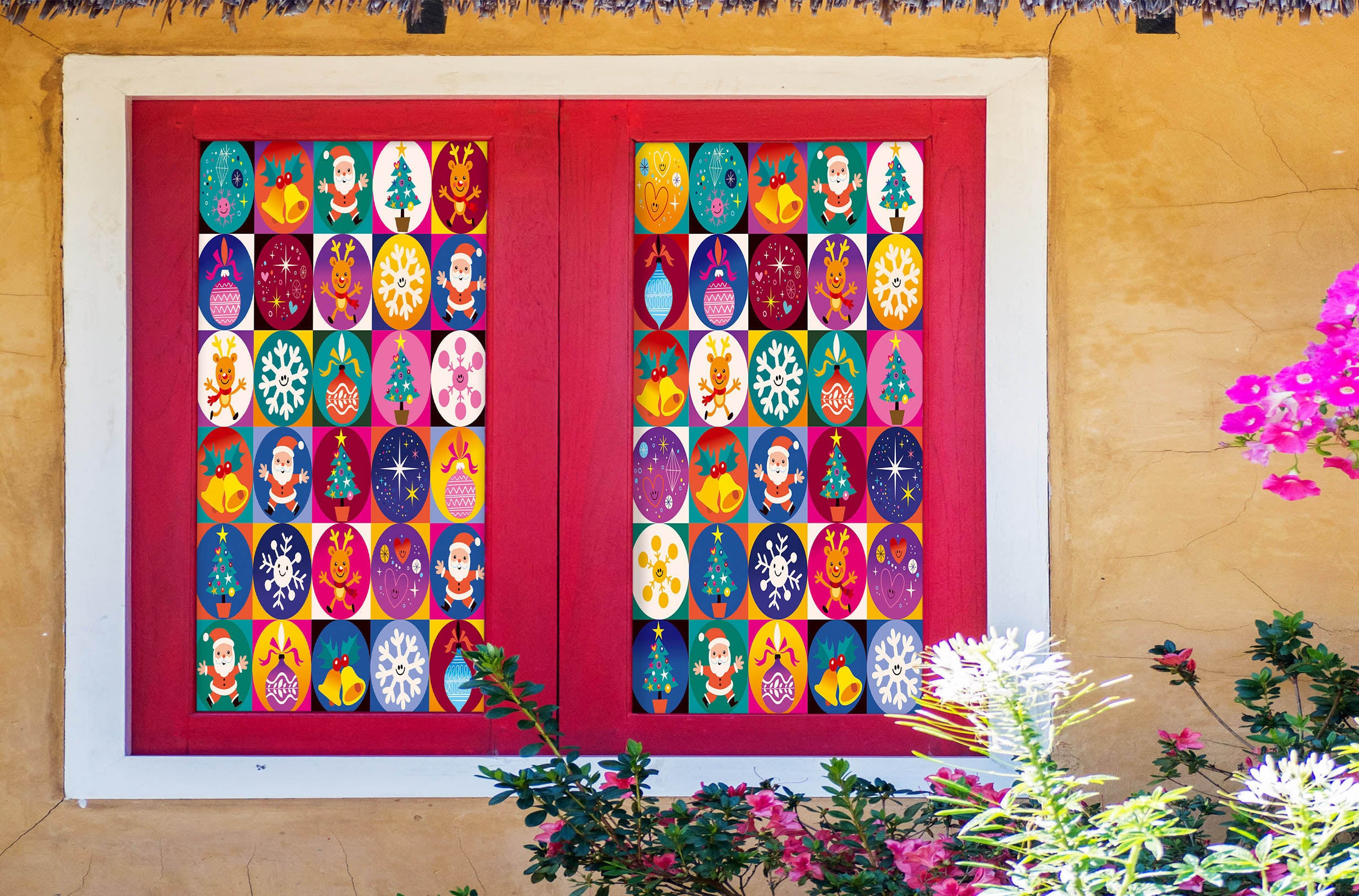 3D Color Christmas Pattern 42183 Christmas Window Film Print Sticker Cling Stained Glass Xmas