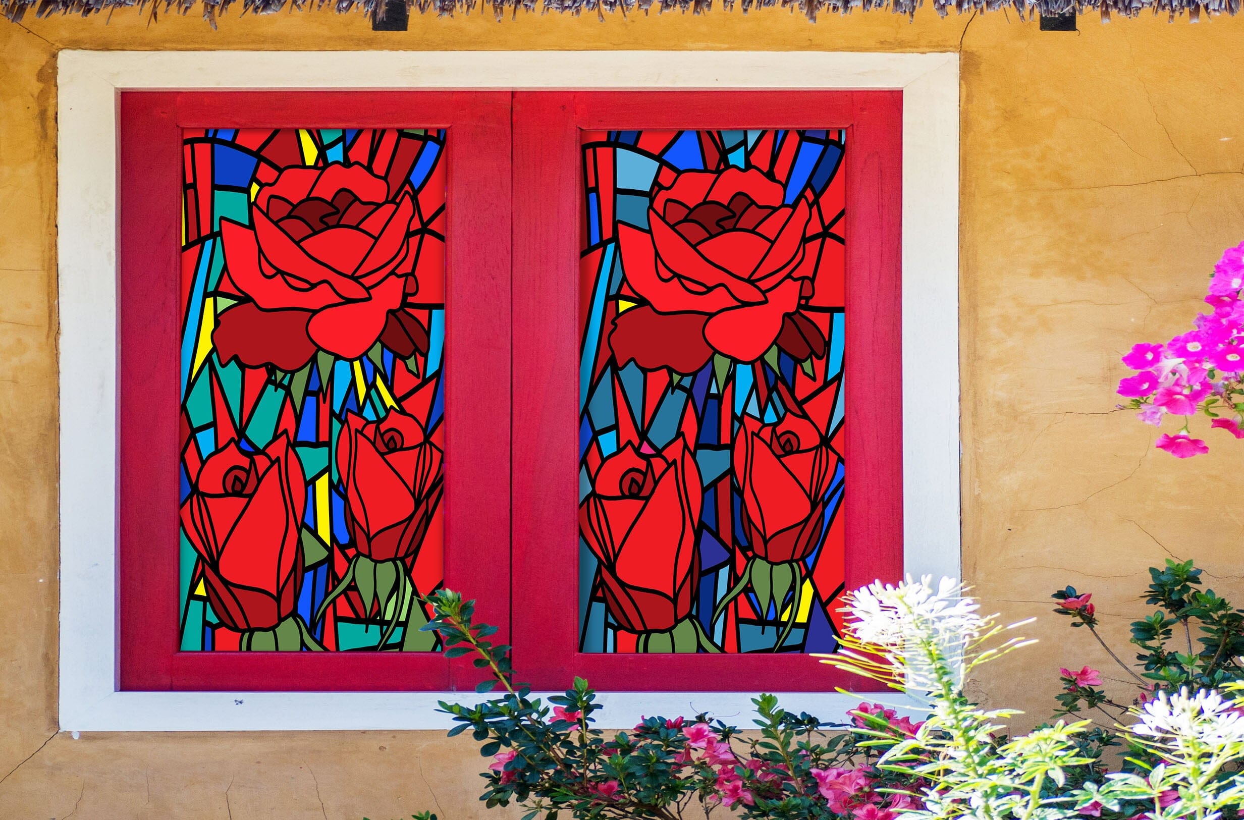 3D Red Rose Flower 355 Window Film Print Sticker Cling Stained Glass UV Block Wallpaper AJ Wallpaper 2