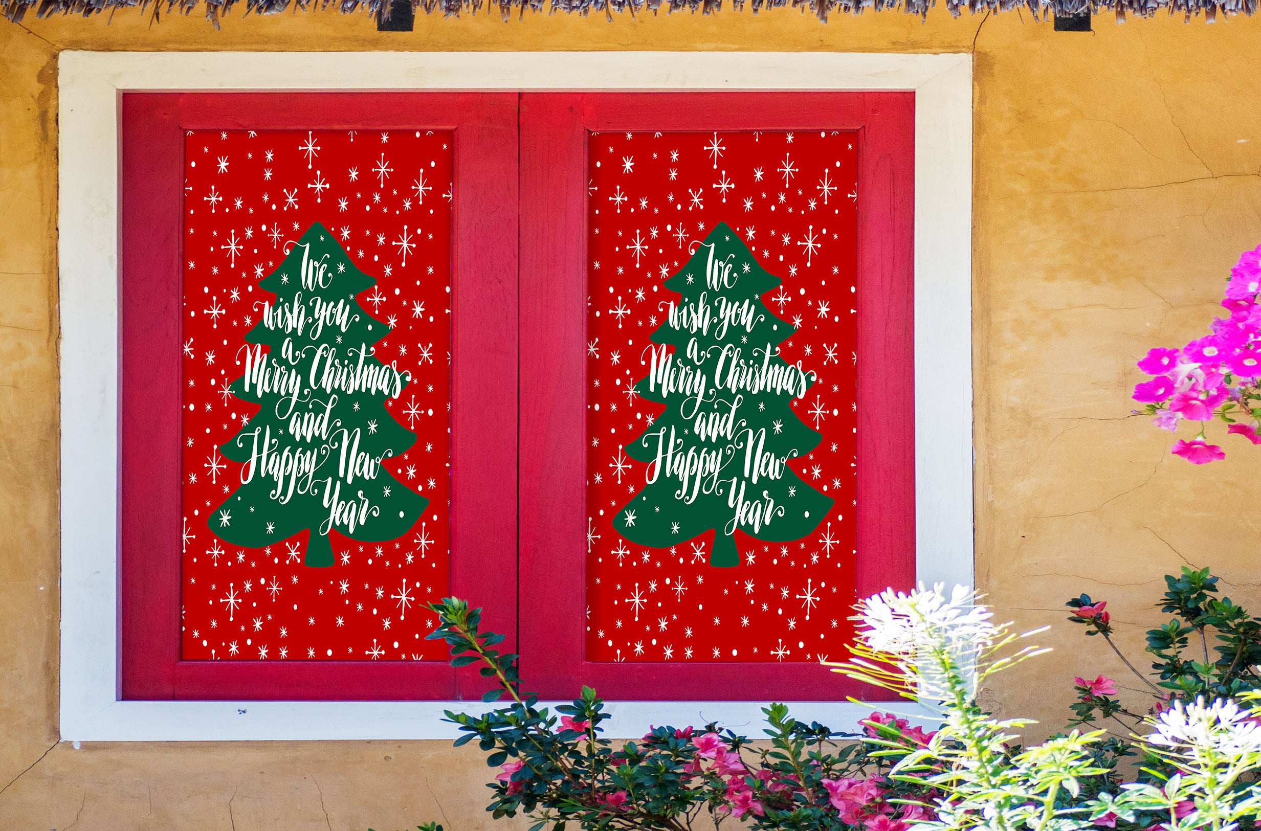 3D Merry Christmas Tree 43122 Christmas Window Film Print Sticker Cling Stained Glass Xmas