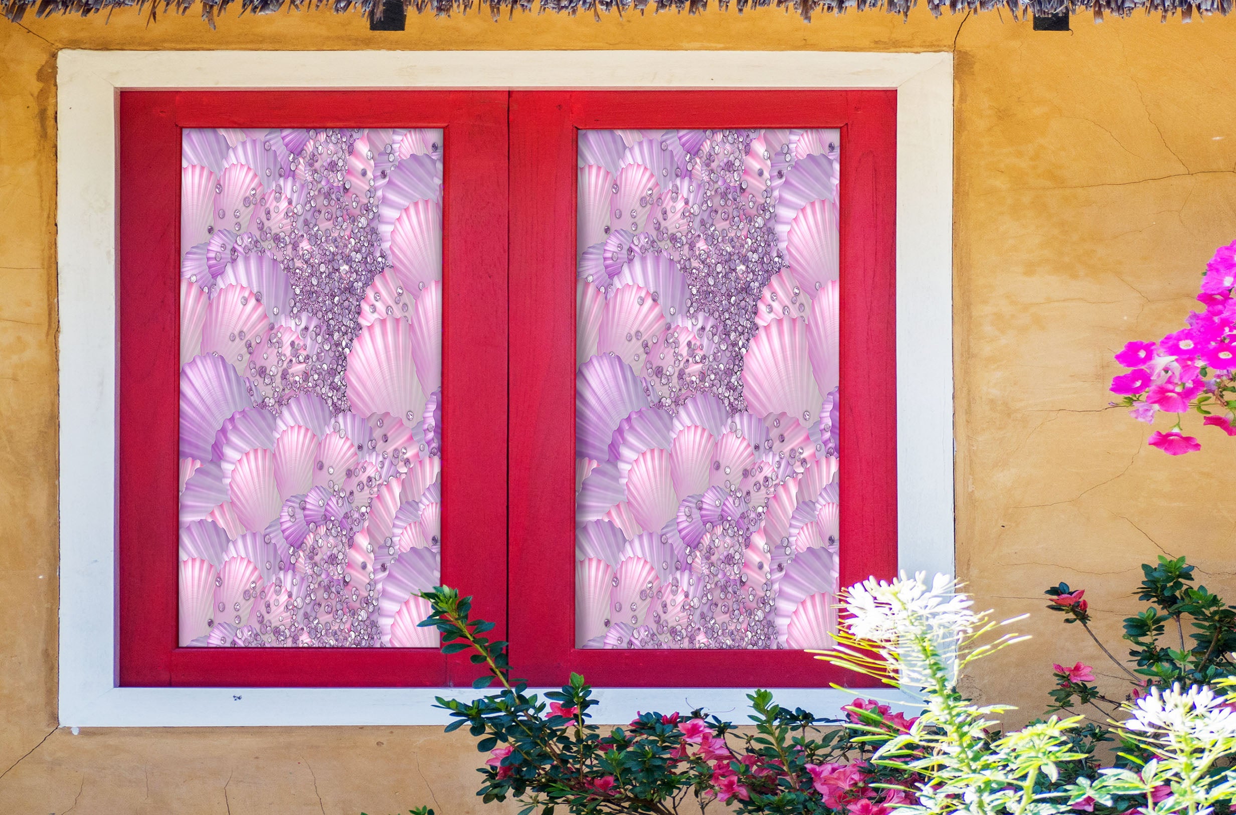 3D Purple Seashell 101 Window Film Print Sticker Cling Stained Glass UV Block