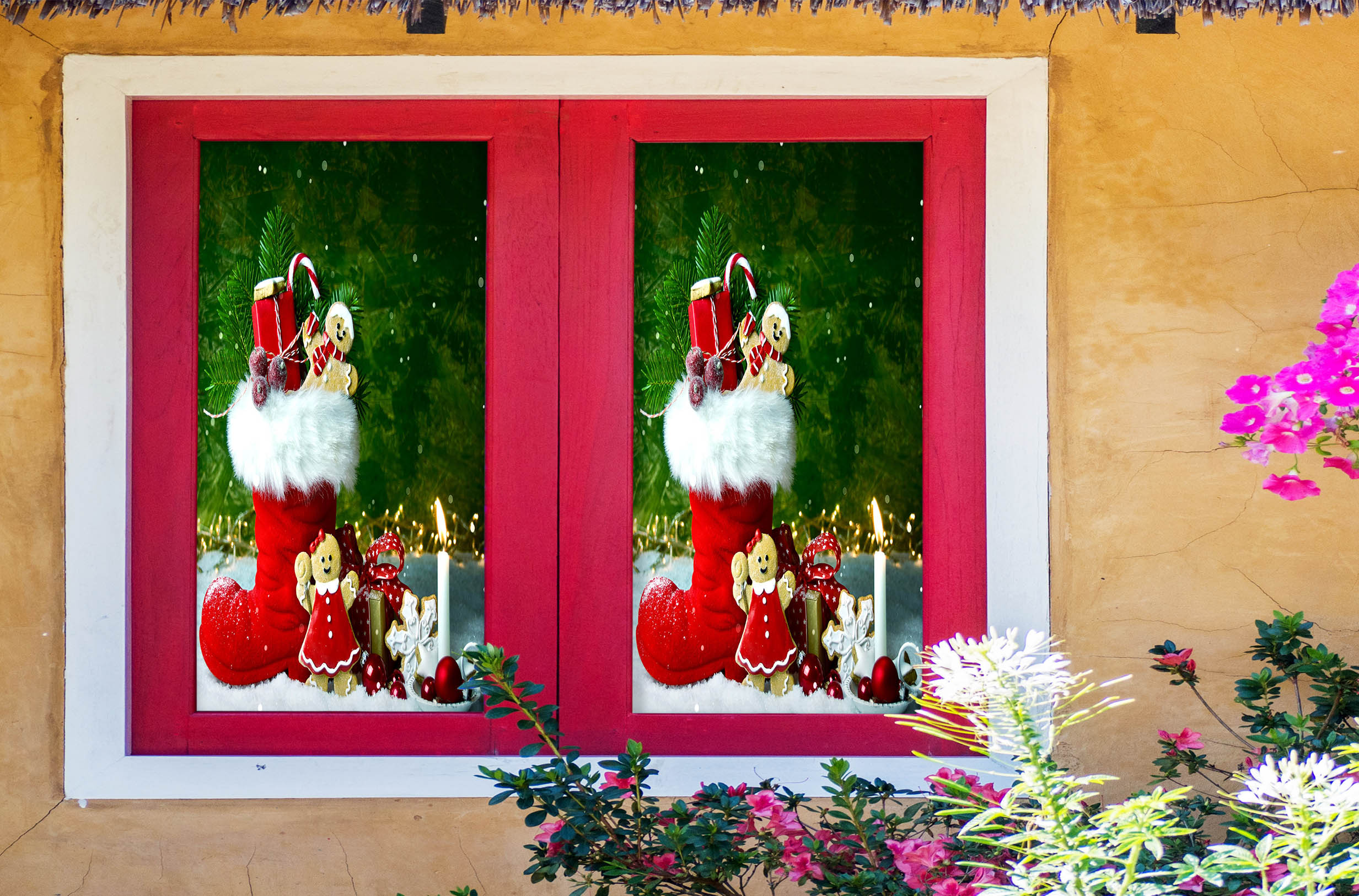 3D Socks Gift 43148 Christmas Window Film Print Sticker Cling Stained Glass Xmas