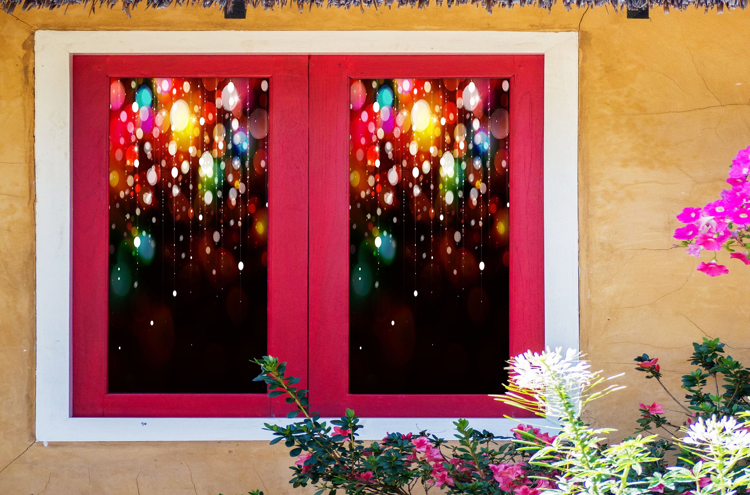 3D Colorful Lights 43082 Christmas Window Film Print Sticker Cling Stained Glass Xmas