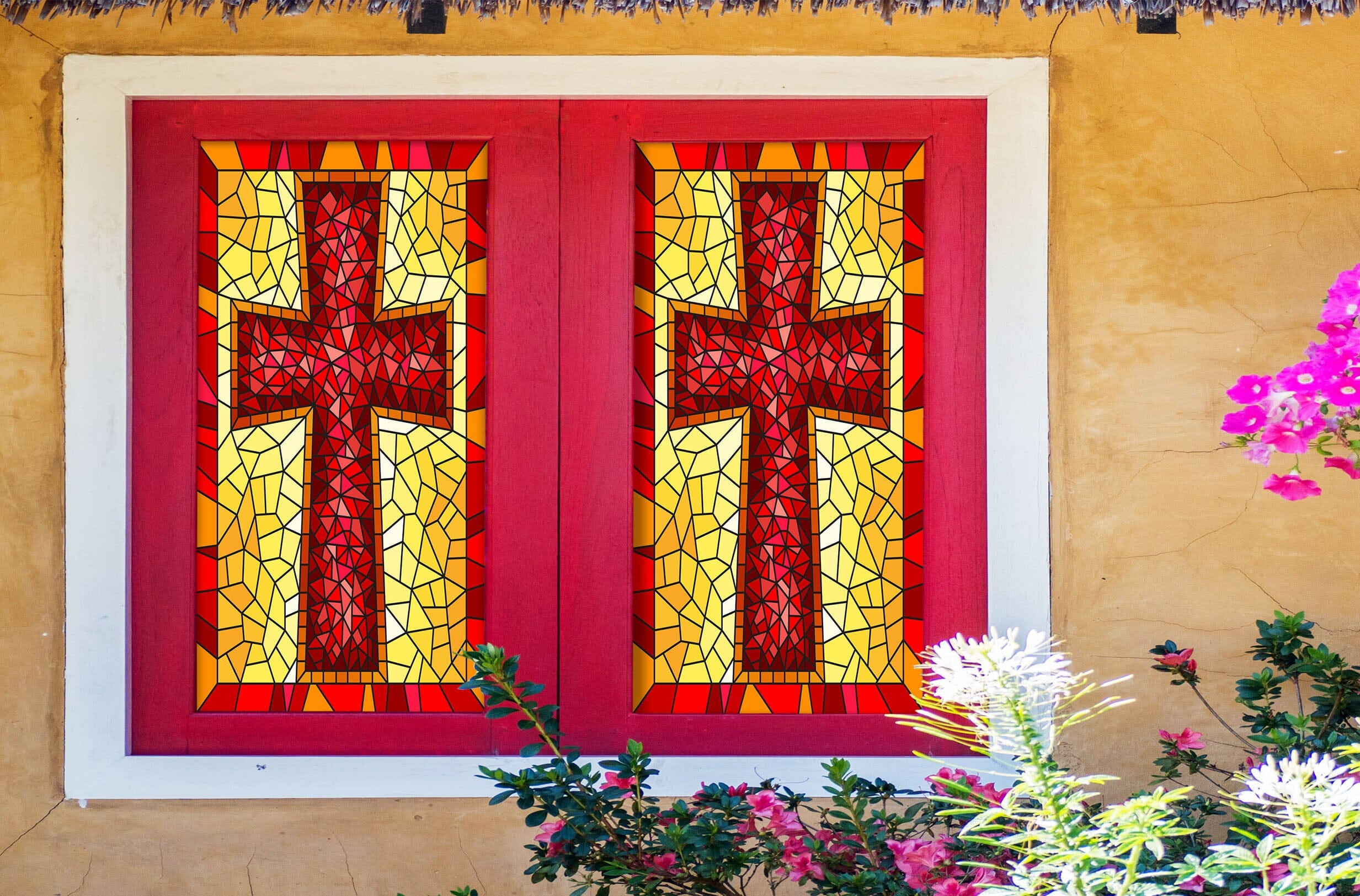 3D Red Cross 228 Window Film Print Sticker Cling Stained Glass UV Block Wallpaper AJ Wallpaper 2