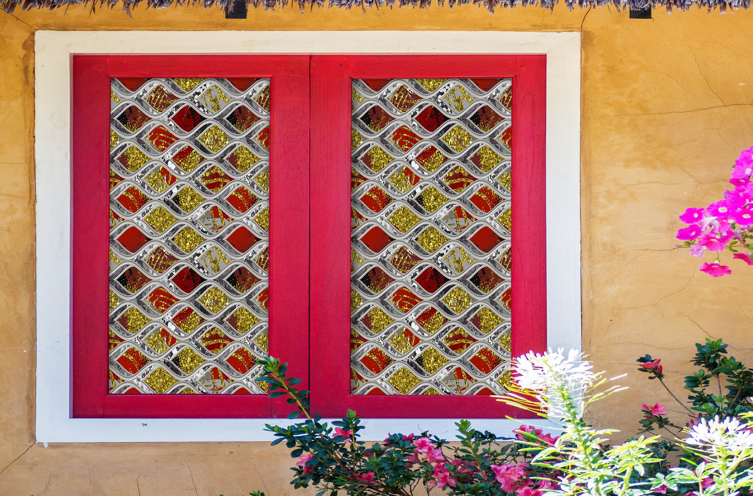 3D Red Diamond 204 Window Film Print Sticker Cling Stained Glass UV Block