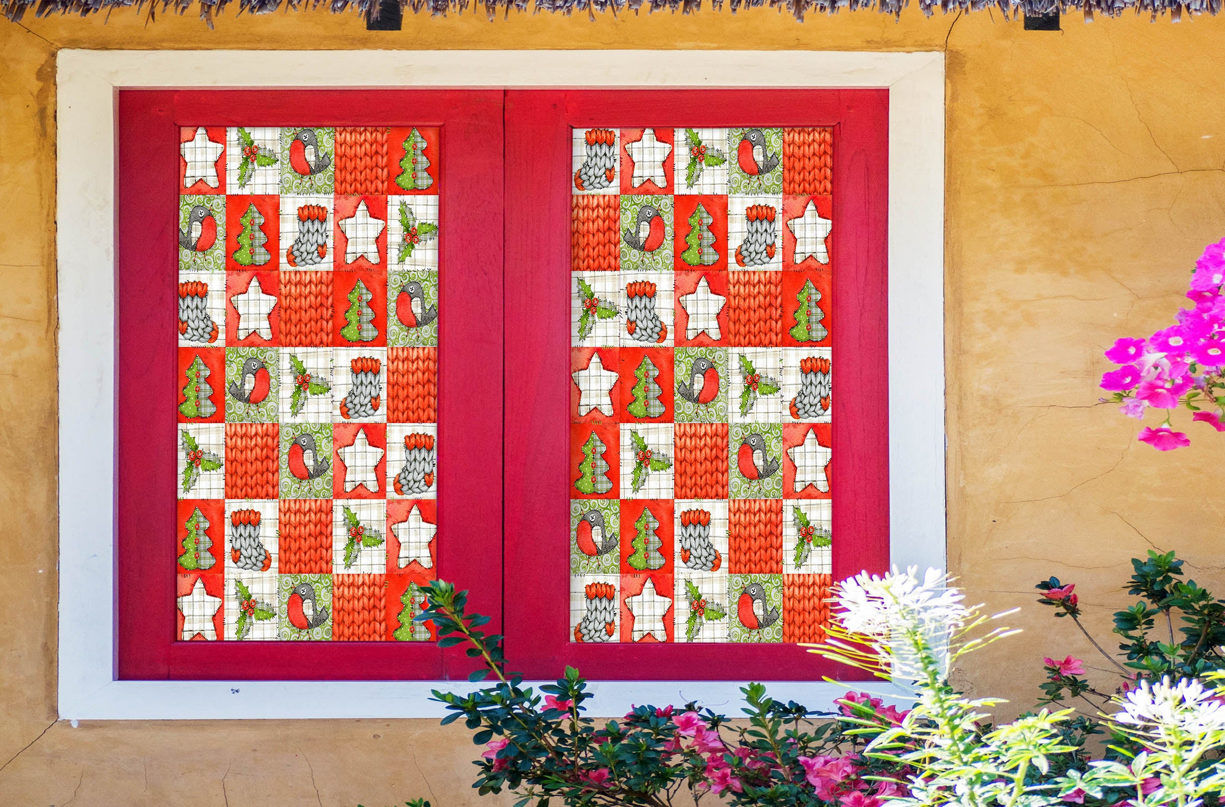 3D Square Pattern Socks Stars 42190 Christmas Window Film Print Sticker Cling Stained Glass Xmas