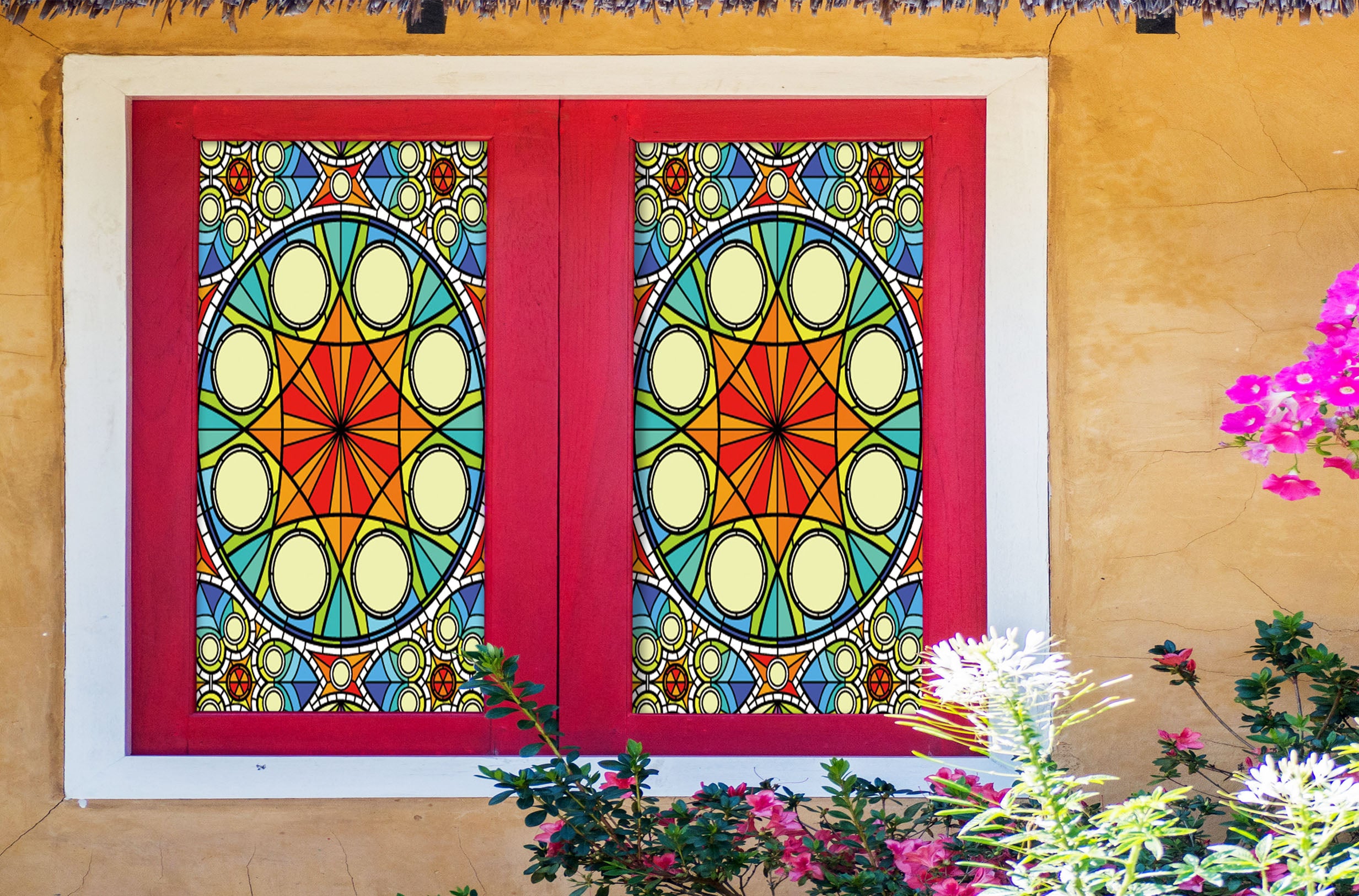 3D Modern Art Round 343 Window Film Print Sticker Cling Stained Glass UV Block