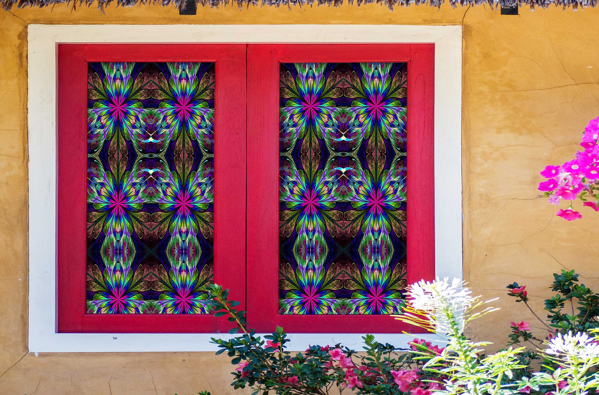 3D Colorful Flower 322 Window Film Print Sticker Cling Stained Glass UV Block