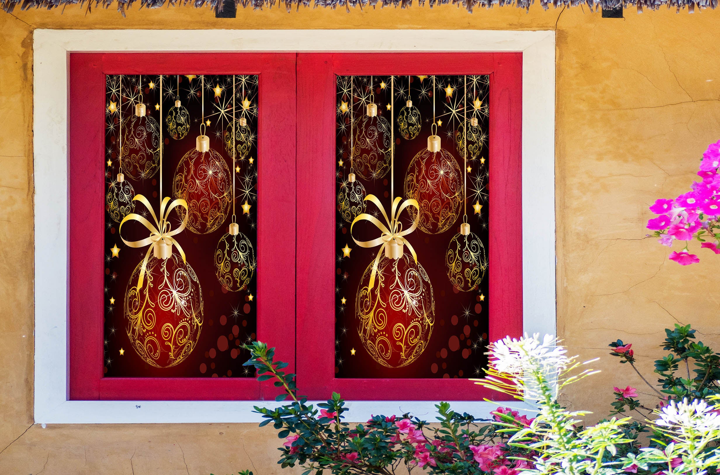 3D Golden Gift 43073 Christmas Window Film Print Sticker Cling Stained Glass Xmas