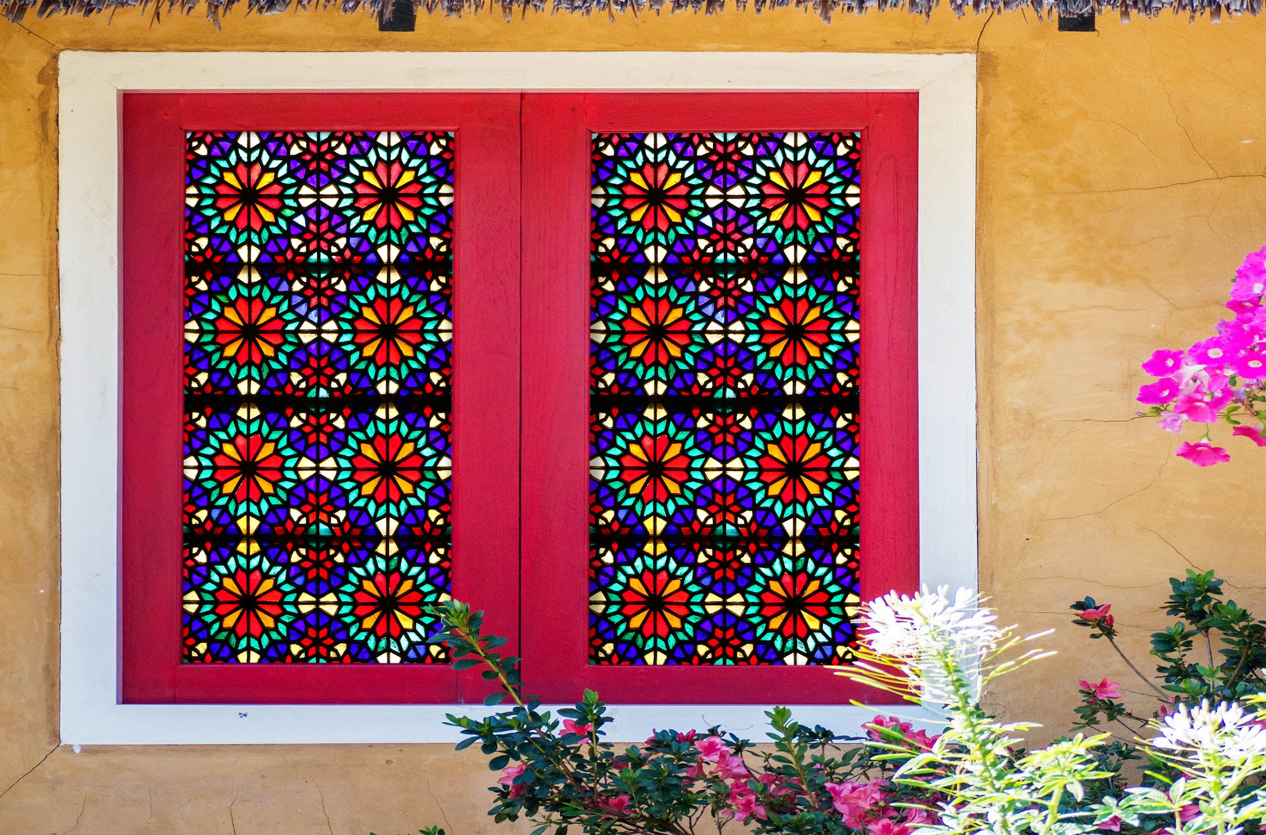 3D Window Grille 372 Window Film Print Sticker Cling Stained Glass UV Block