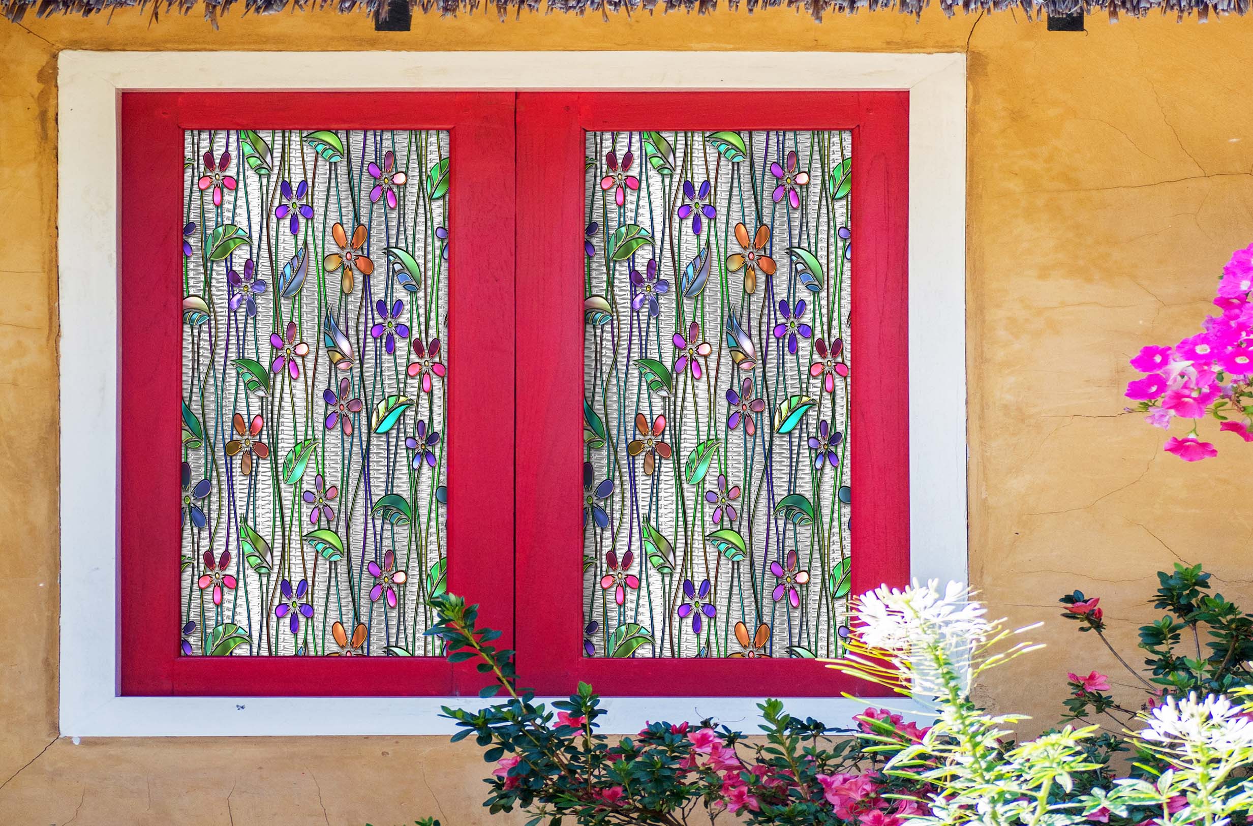 3D Flower Leaf 126 Window Film Print Sticker Cling Stained Glass UV Block