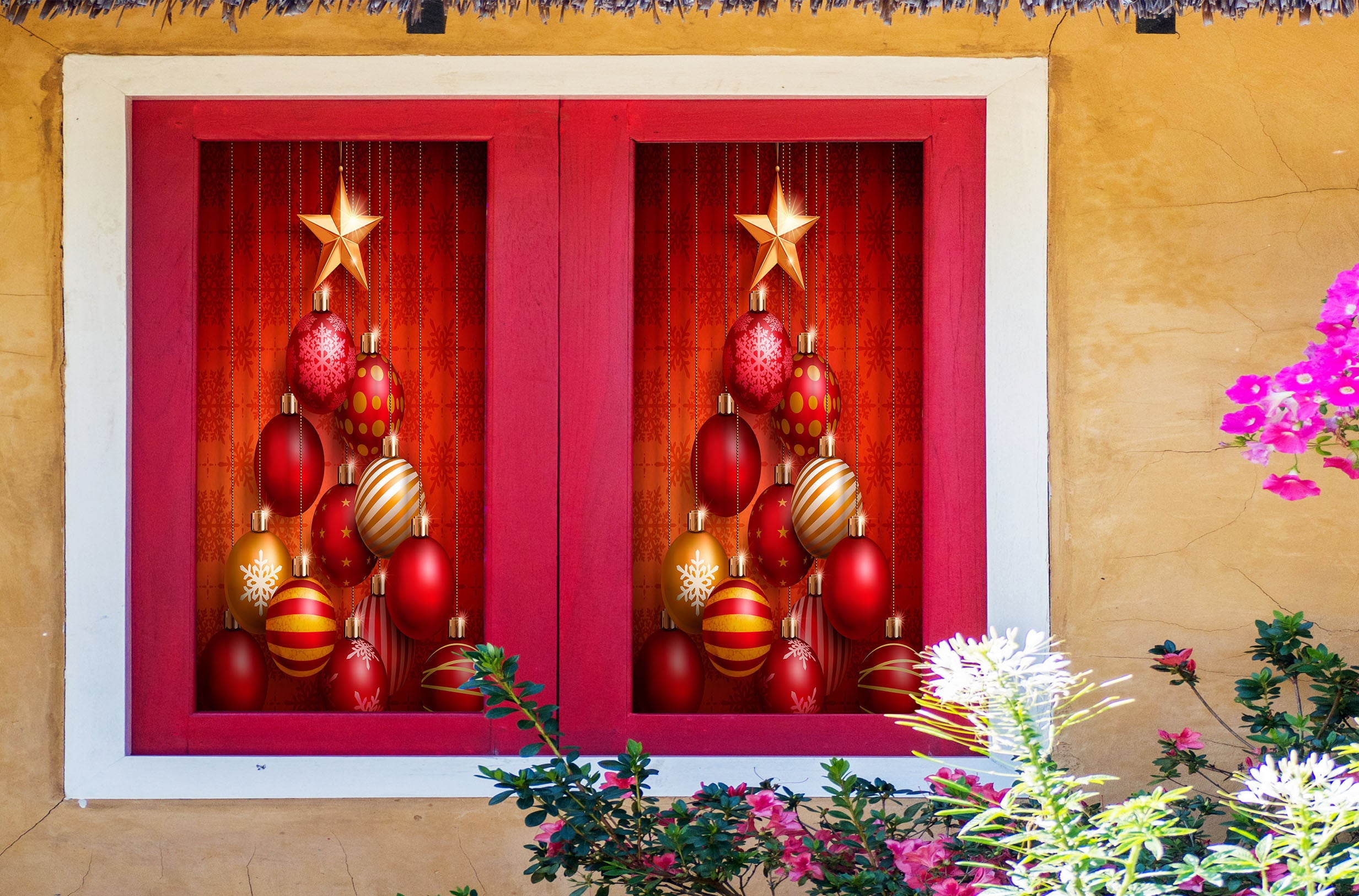 3D Red Ball 43057 Christmas Window Film Print Sticker Cling Stained Glass Xmas