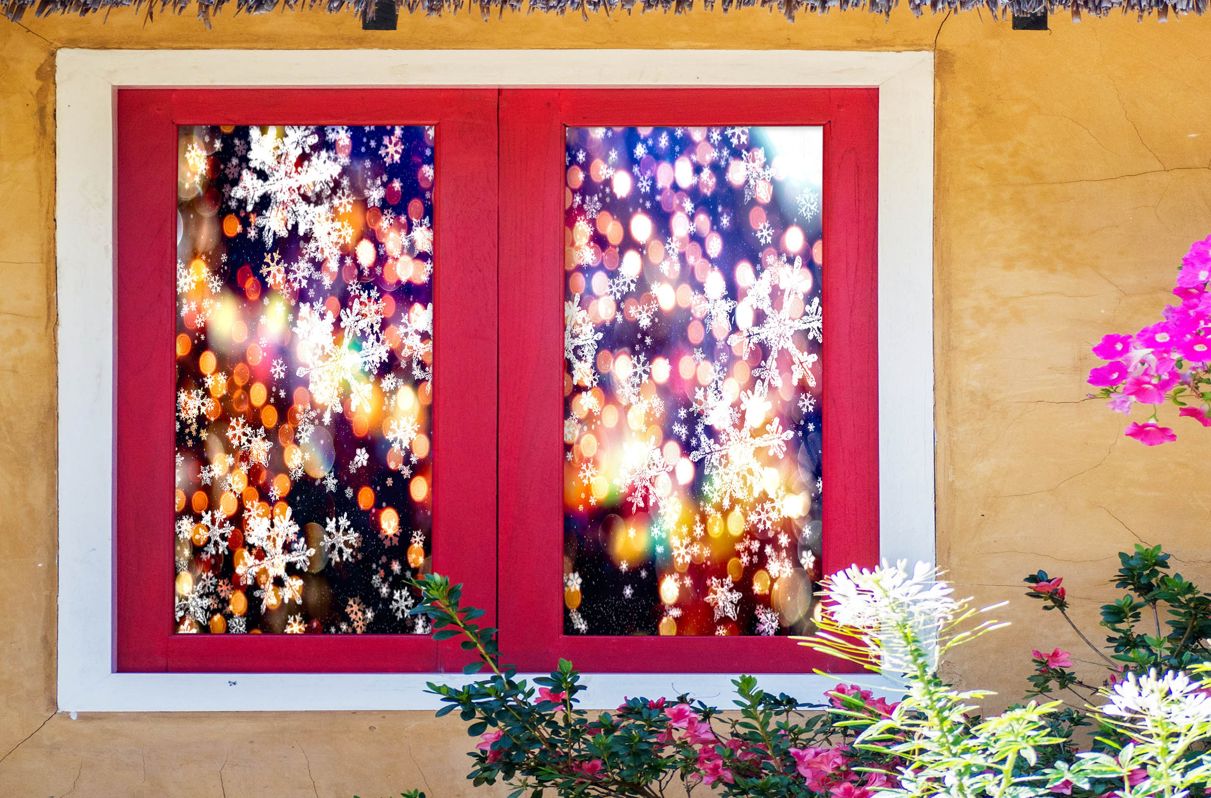 3D Snowflake Light 43138 Christmas Window Film Print Sticker Cling Stained Glass Xmas