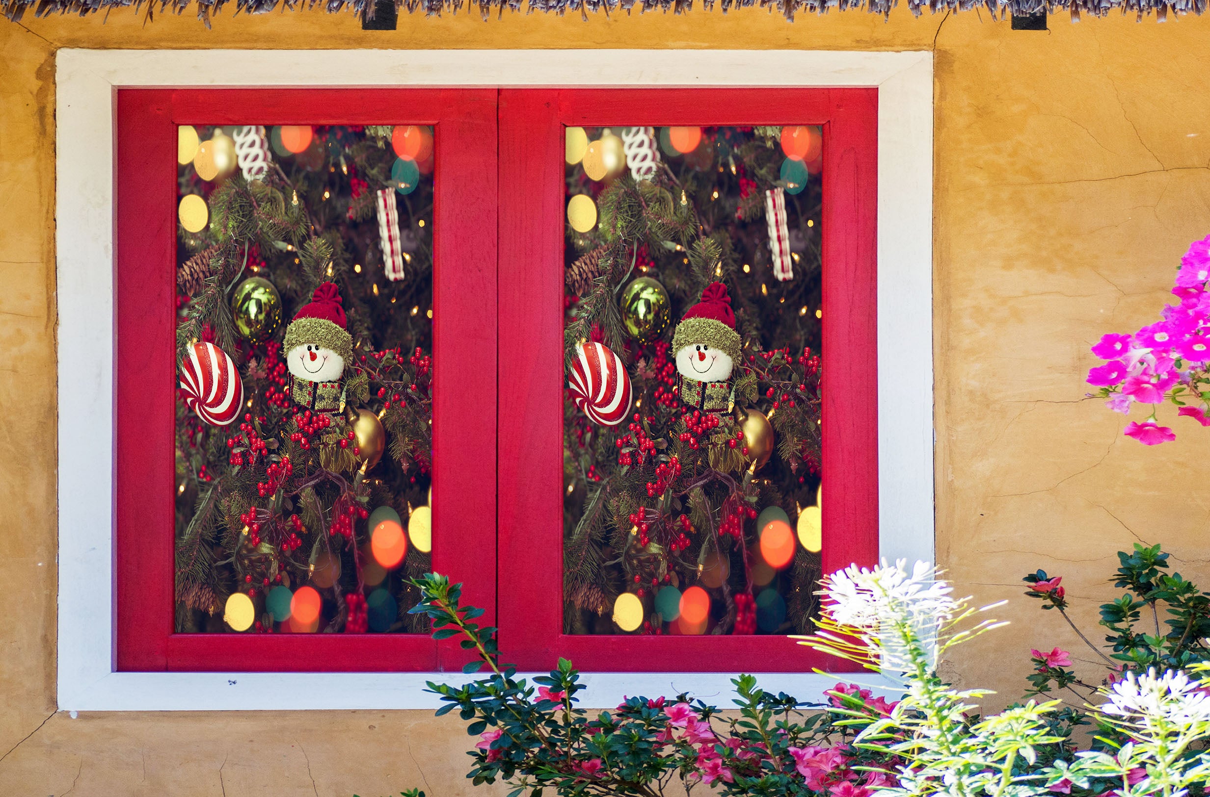 3D Christmas Ornaments 42180 Christmas Window Film Print Sticker Cling Stained Glass Xmas