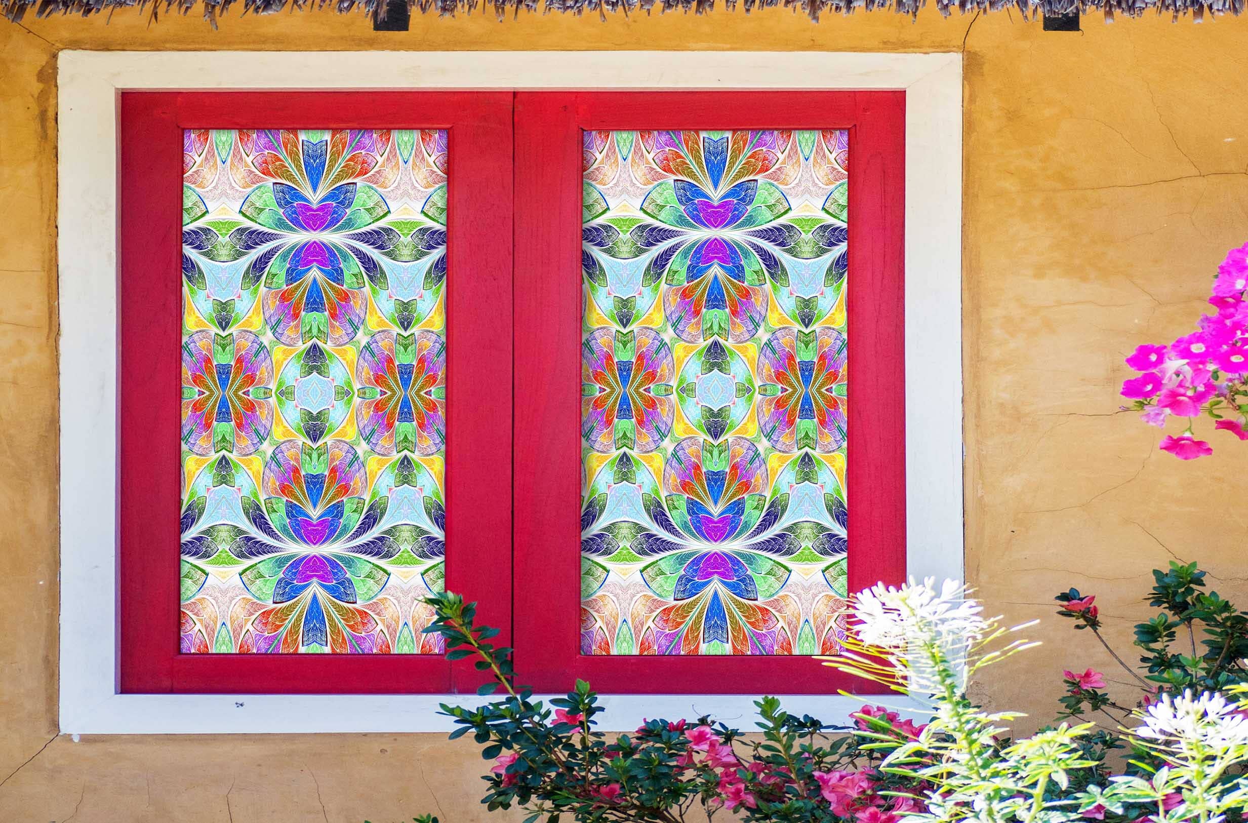 3D Colored Flower 339 Window Film Print Sticker Cling Stained Glass UV Block Wallpaper AJ Wallpaper 2