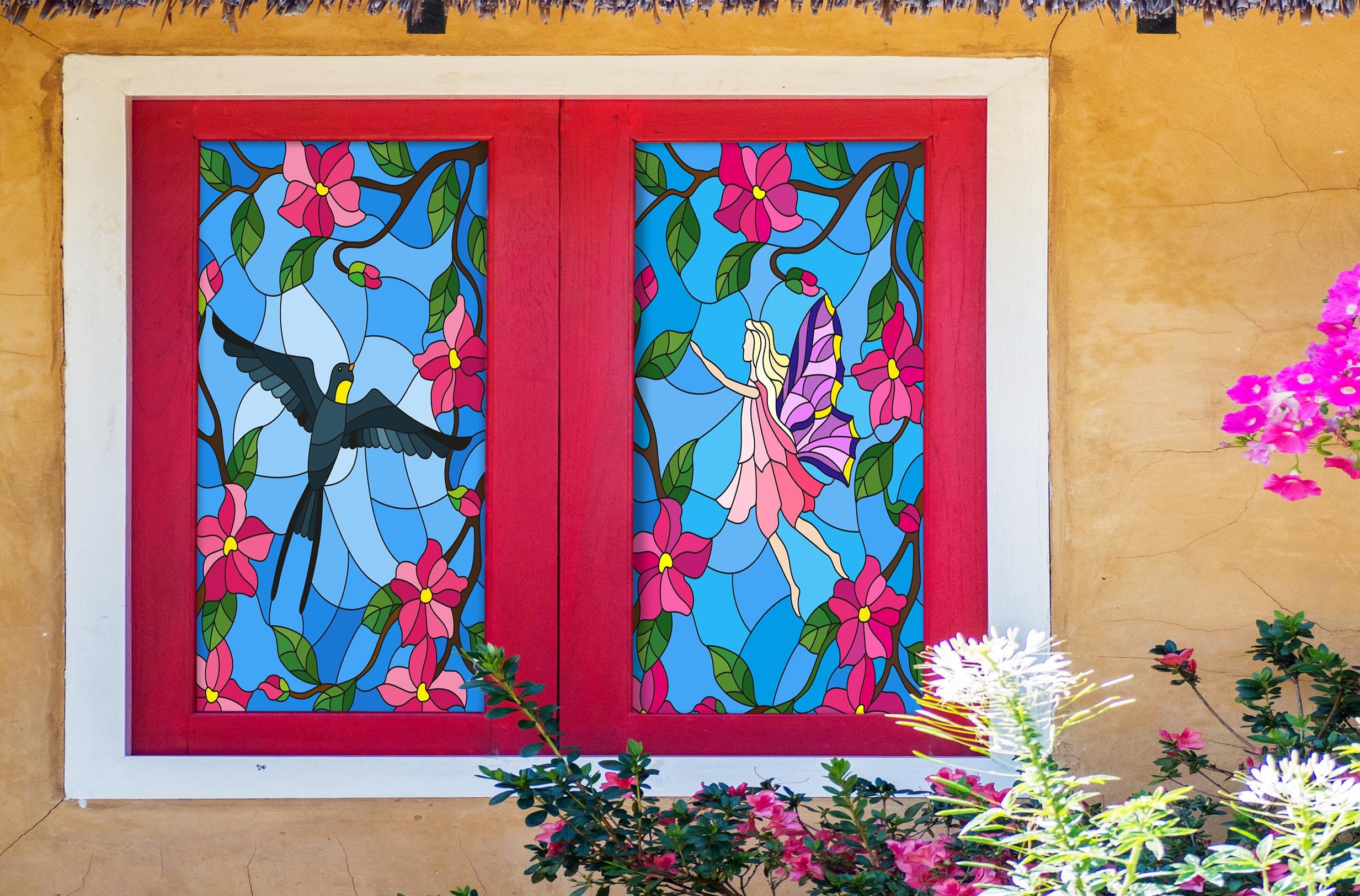 3D Flower Elf Bird 369 Window Film Print Sticker Cling Stained Glass UV Block Wallpaper AJ Wallpaper 2