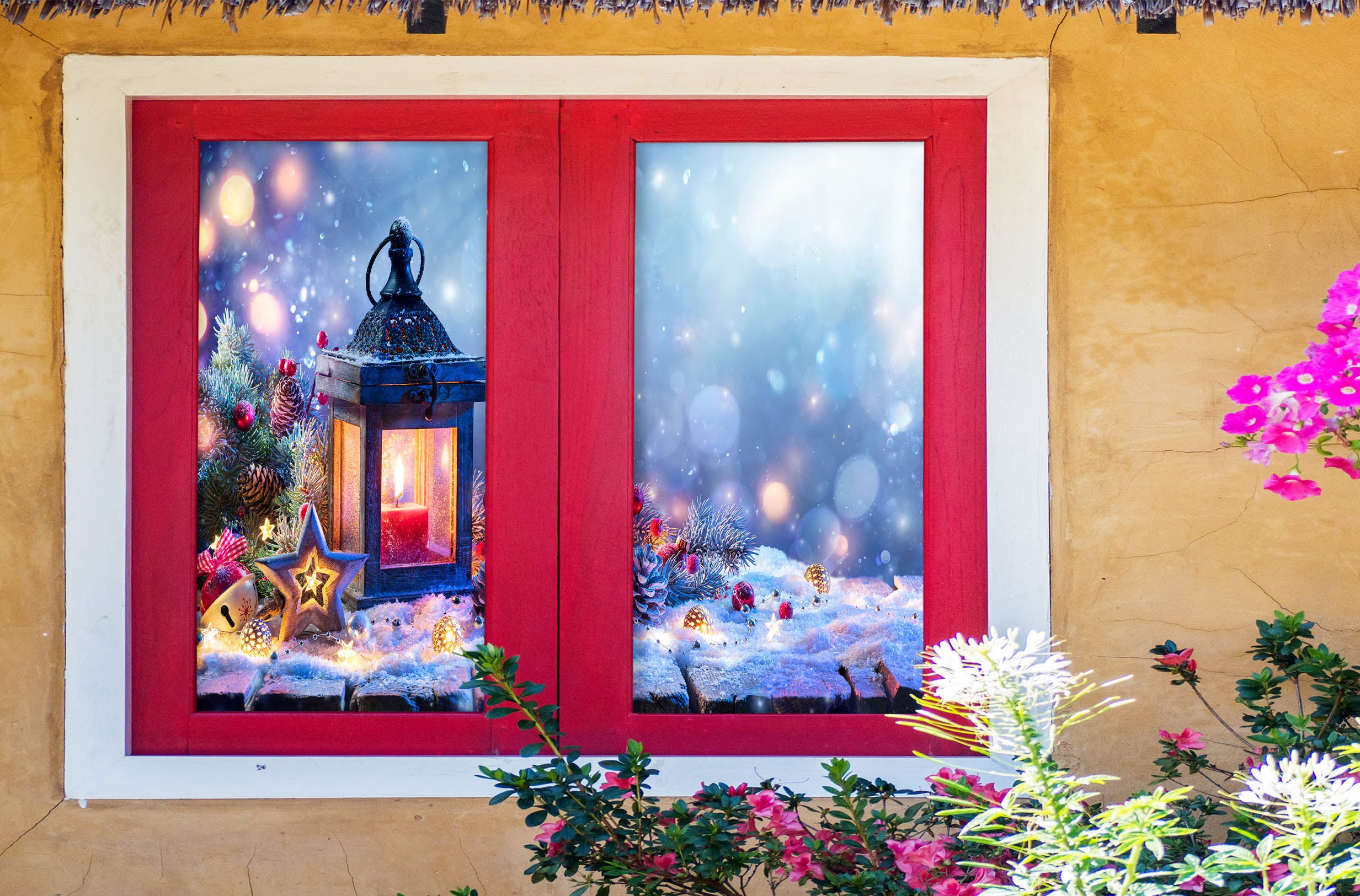 3D Snowflake Candle 43164 Christmas Window Film Print Sticker Cling Stained Glass Xmas