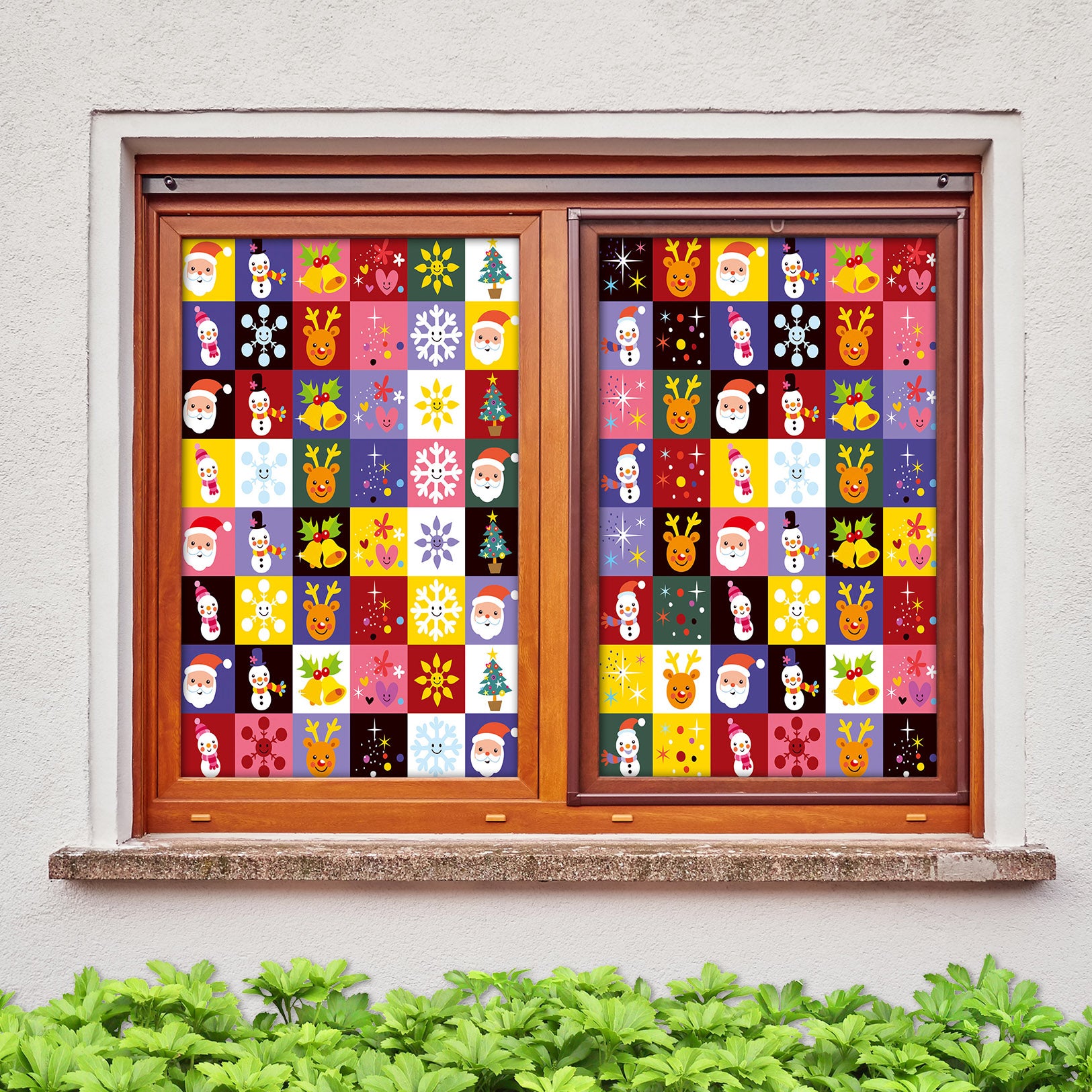 3D Christmas Colorful Squares 42159 Christmas Window Film Print Sticker Cling Stained Glass Xmas