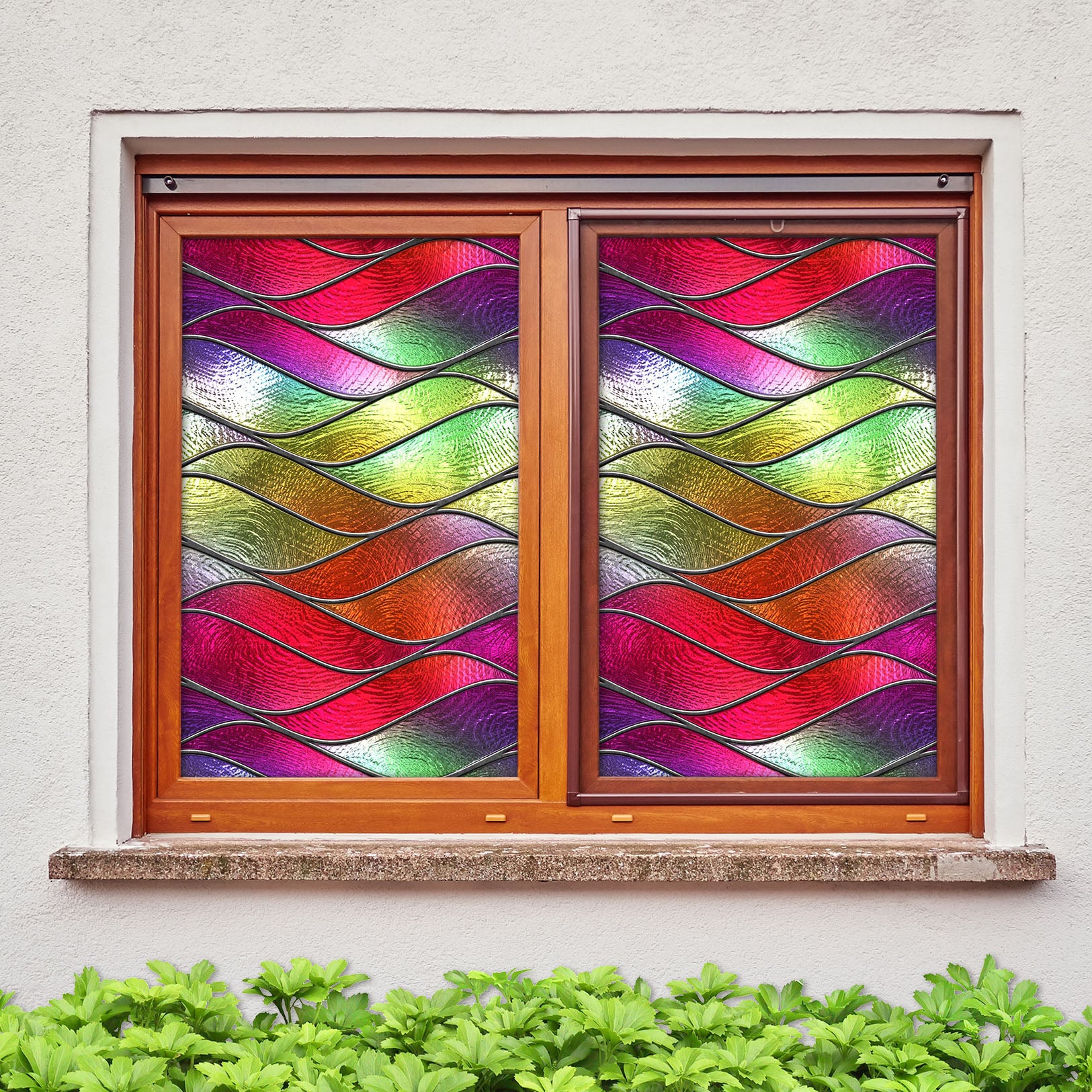 3D Stained Glass Waves 142 Window Film Print Sticker Cling Stained Glass UV Block