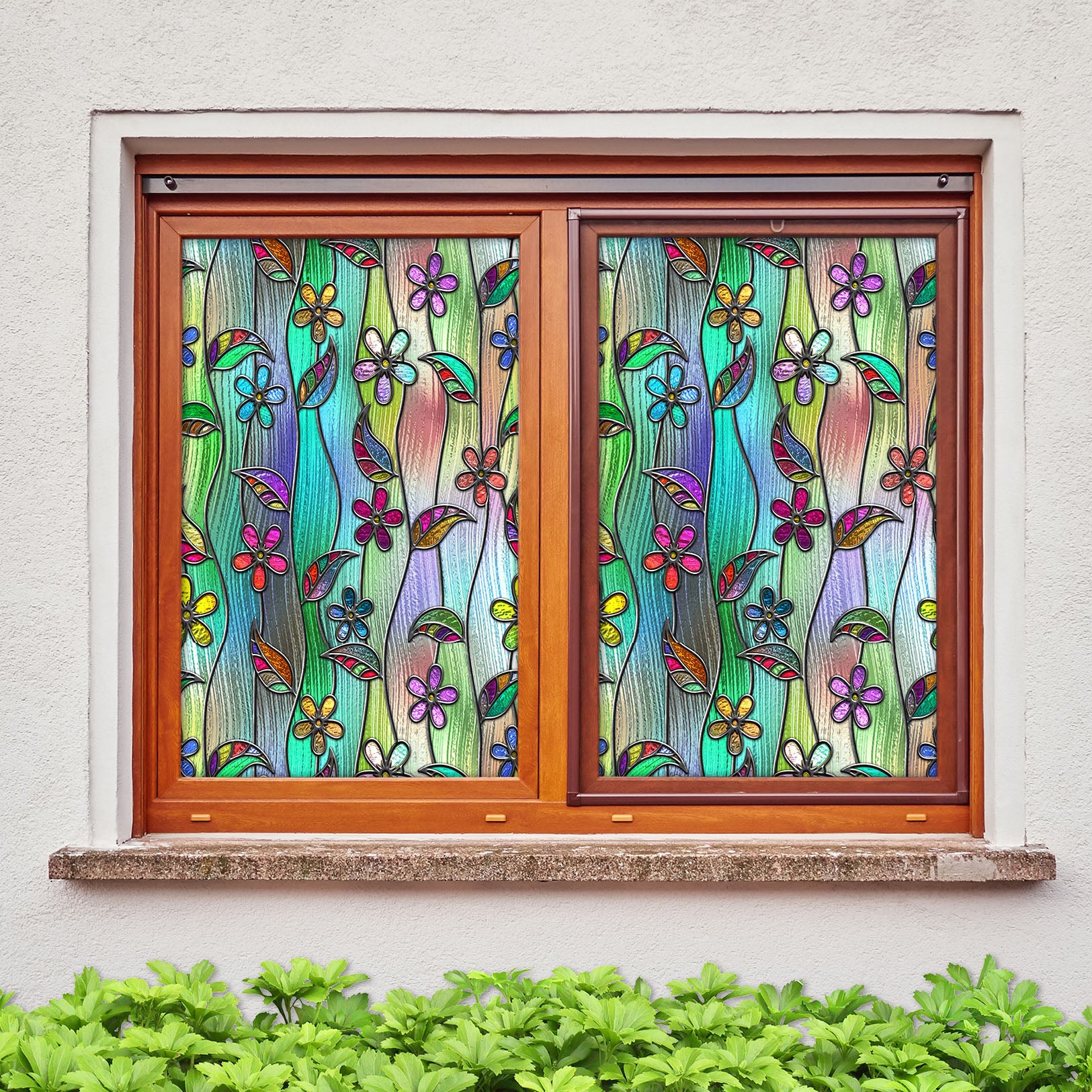 3D Colored Leaves 144 Window Film Print Sticker Cling Stained Glass UV Block