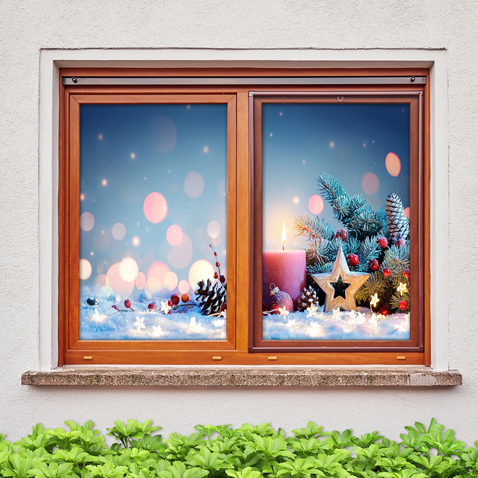 3D Christmas Candle 43009 Christmas Window Film Print Sticker Cling Stained Glass Xmas