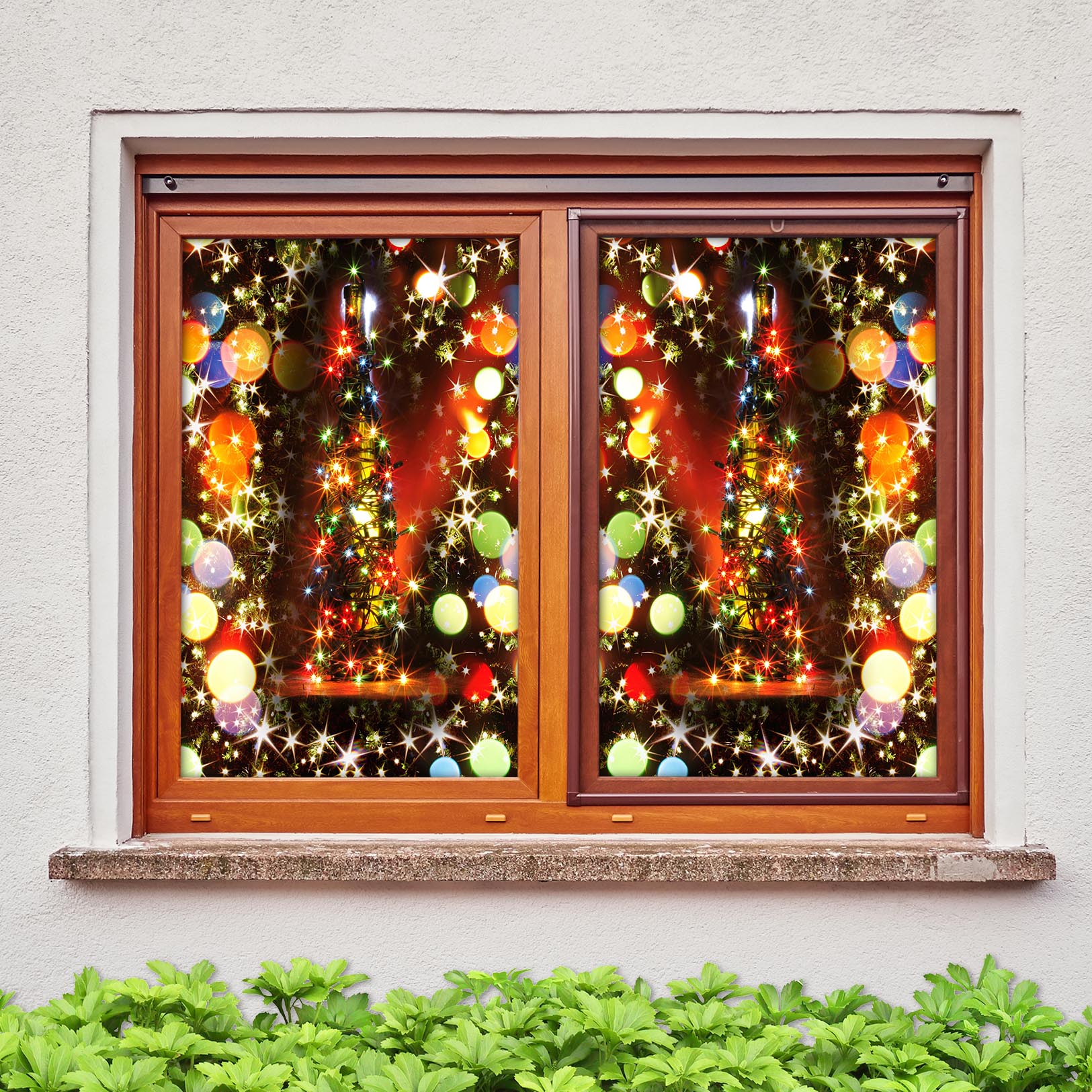 3D Color Light Shadow 42158 Christmas Window Film Print Sticker Cling Stained Glass Xmas