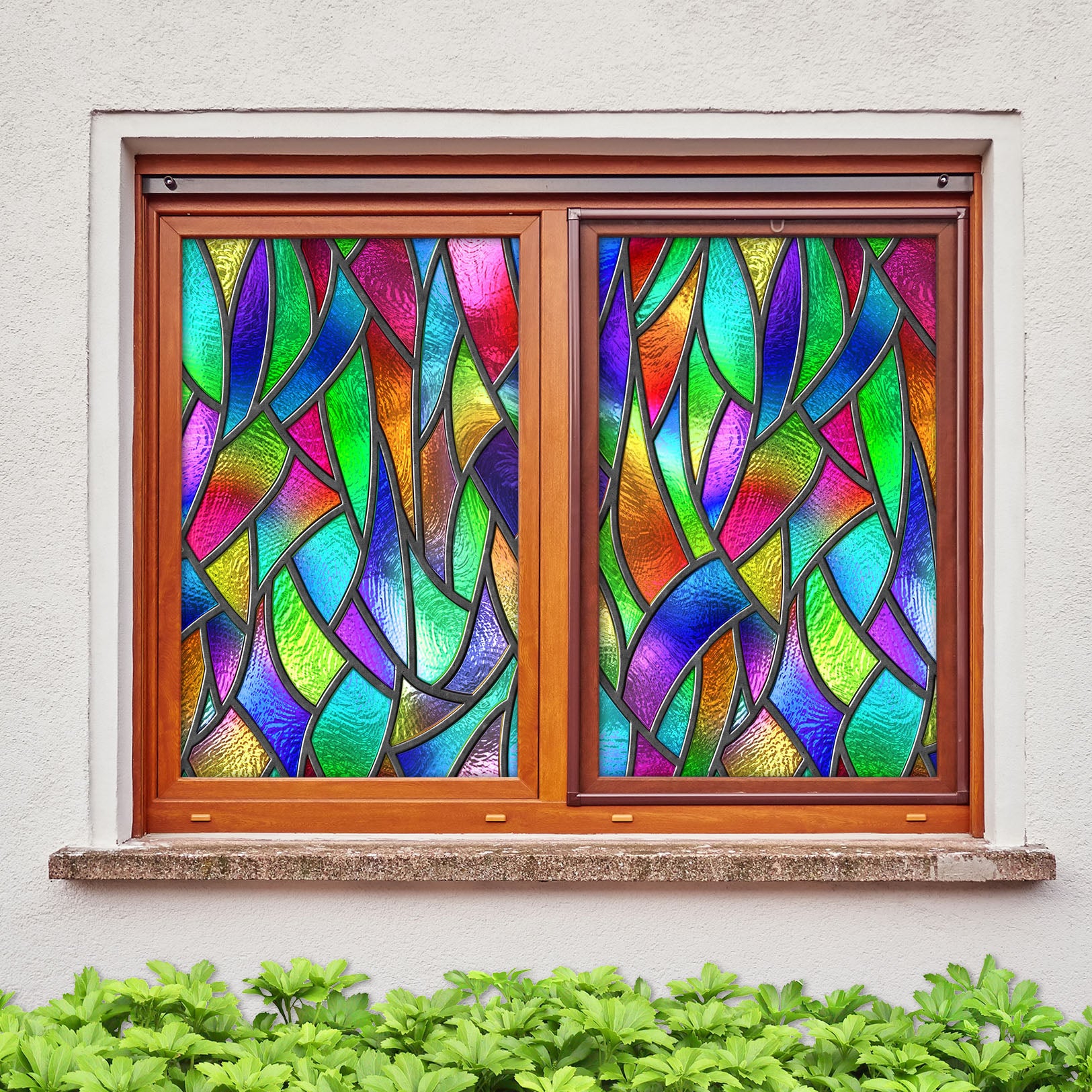 3D Green Triangle 224 Window Film Print Sticker Cling Stained Glass UV Block