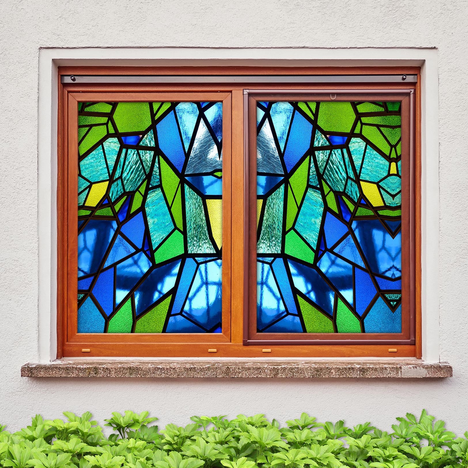 3D Blue Crystal 422 Window Film Print Sticker Cling Stained Glass UV Block