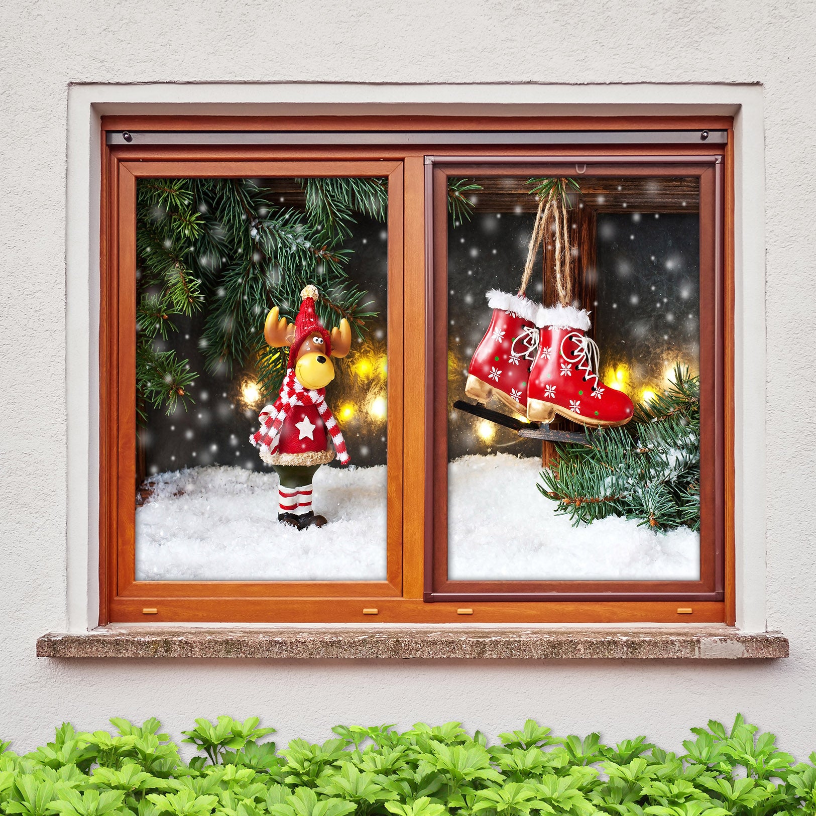 3D Deer Sleigh Ornaments 43054 Christmas Window Film Print Sticker Cling Stained Glass Xmas