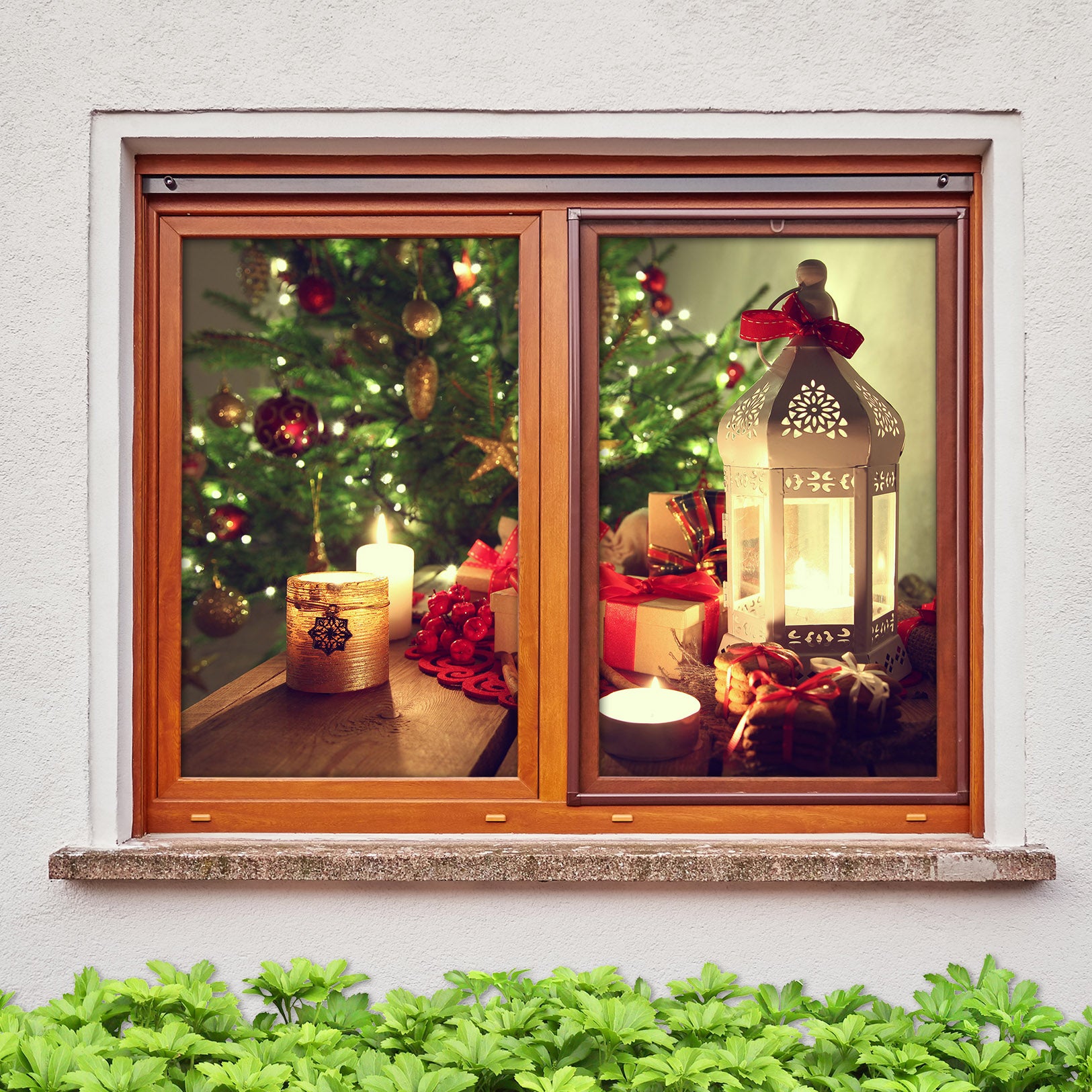 3D Candle Gift 42171 Christmas Window Film Print Sticker Cling Stained Glass Xmas