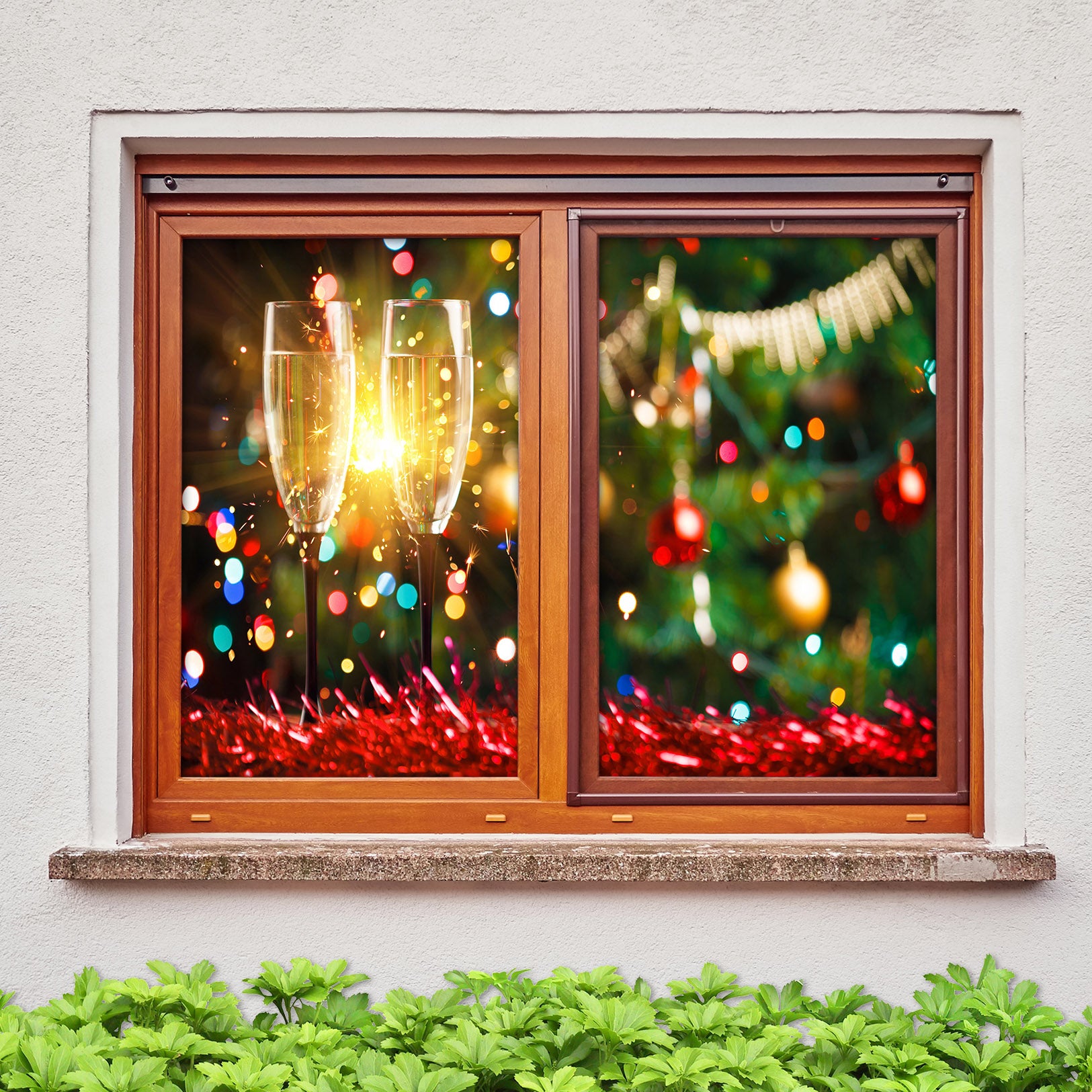 3D Wine Glass 42177 Christmas Window Film Print Sticker Cling Stained Glass Xmas