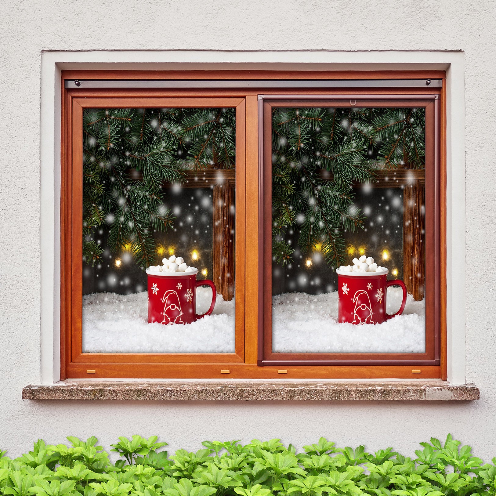 3D Snow Cup 43162 Christmas Window Film Print Sticker Cling Stained Glass Xmas