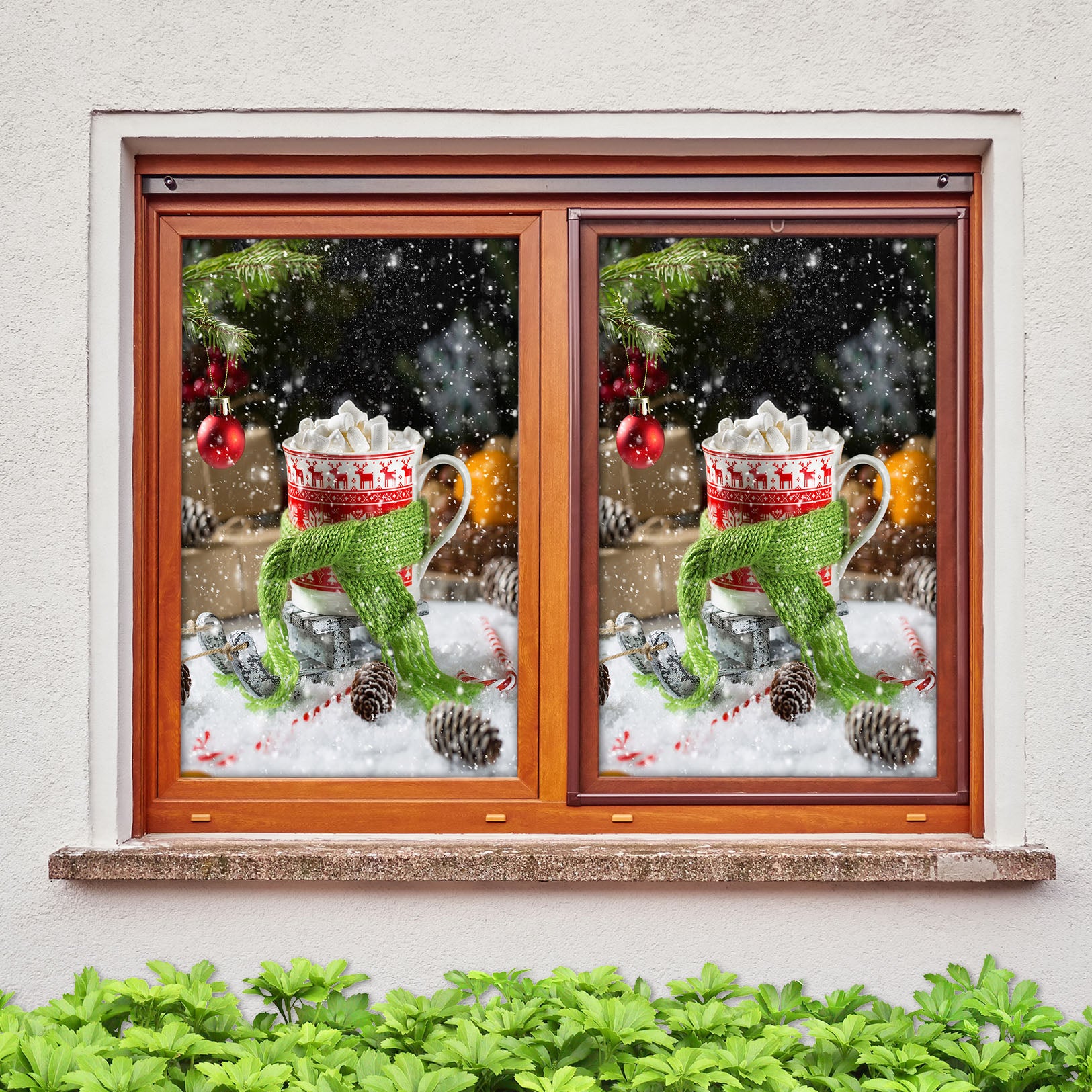 3D Christmas Cup 43144 Christmas Window Film Print Sticker Cling Stained Glass Xmas