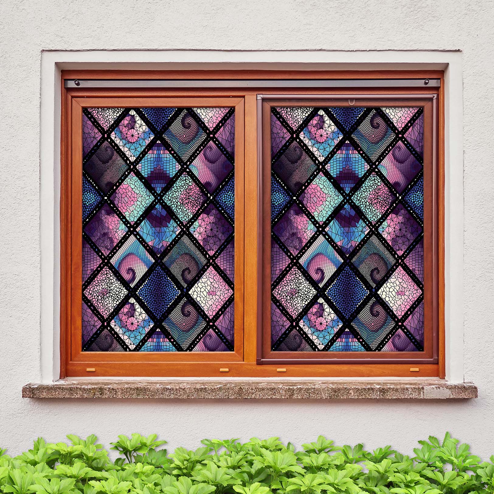 3D Purple Graphic 455 Window Film Print Sticker Cling Stained Glass UV Block