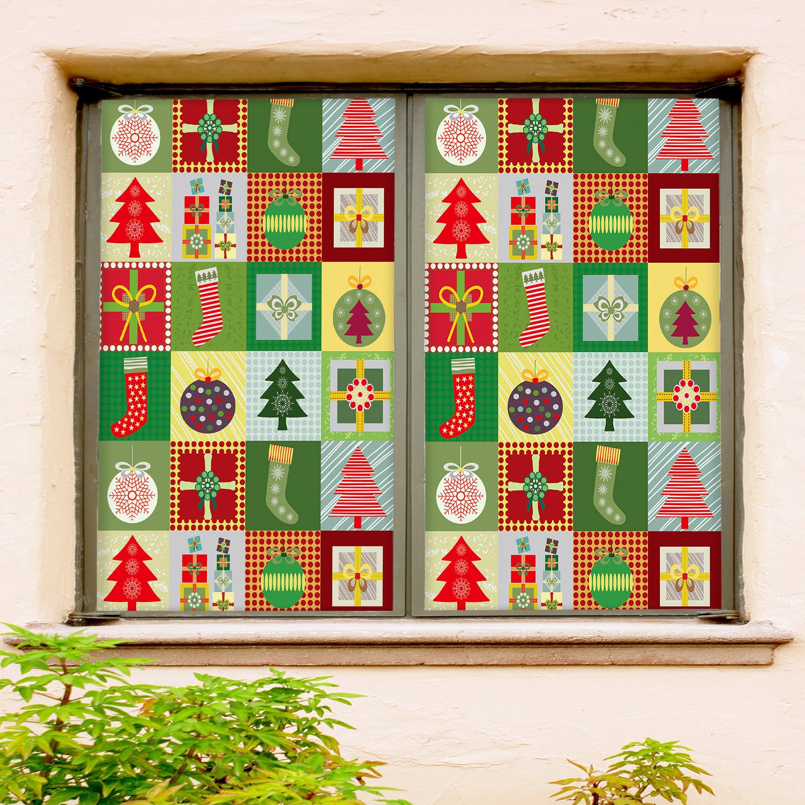 3D Square Christmas Pattern 43028 Christmas Window Film Print Sticker Cling Stained Glass Xmas