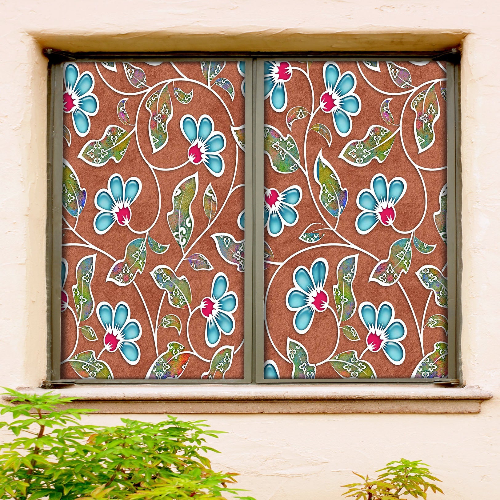 3D Blue Swaying Flower 164 Window Film Print Sticker Cling Stained Glass UV Block