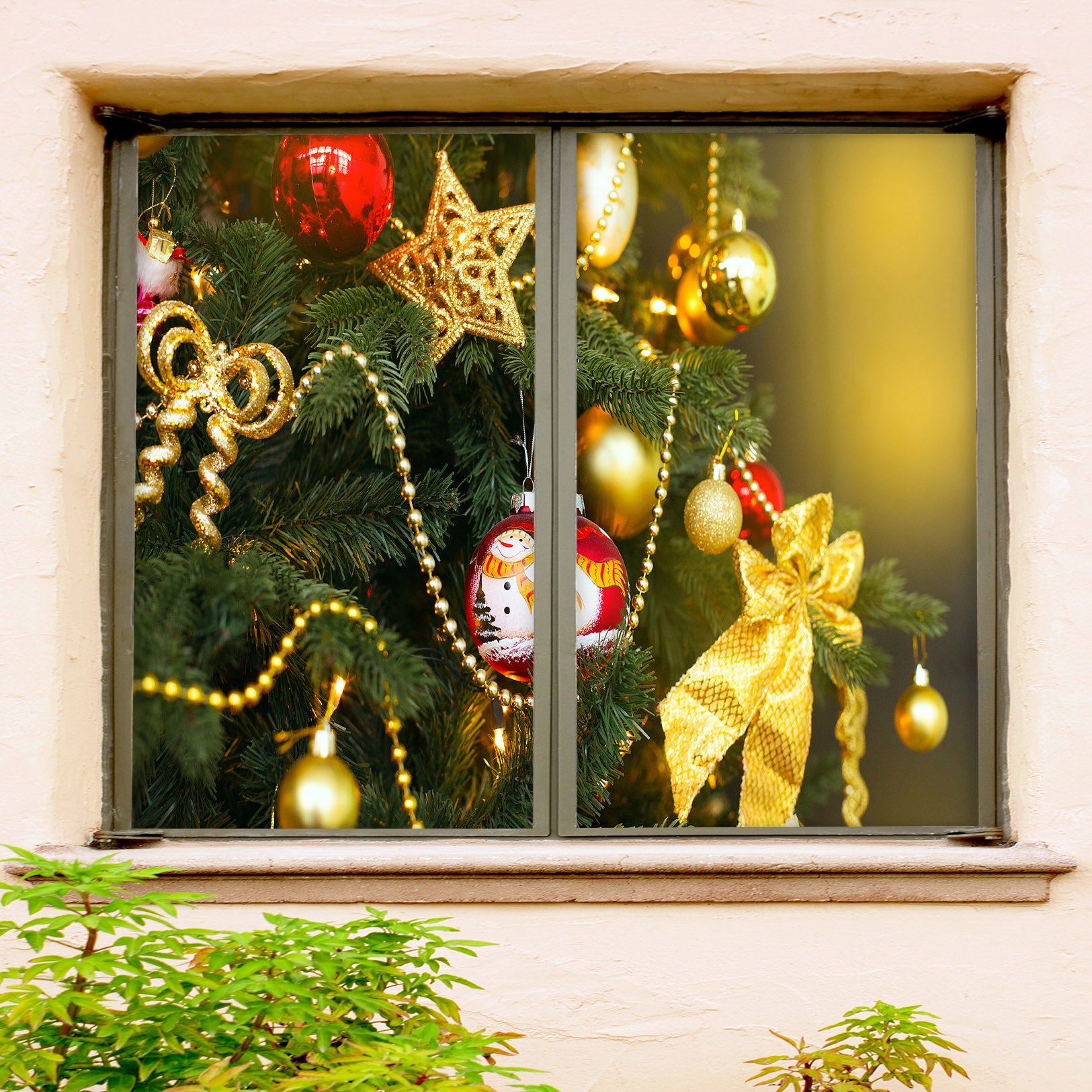 3D Christmas Tree Pendant 42198 Christmas Window Film Print Sticker Cling Stained Glass Xmas