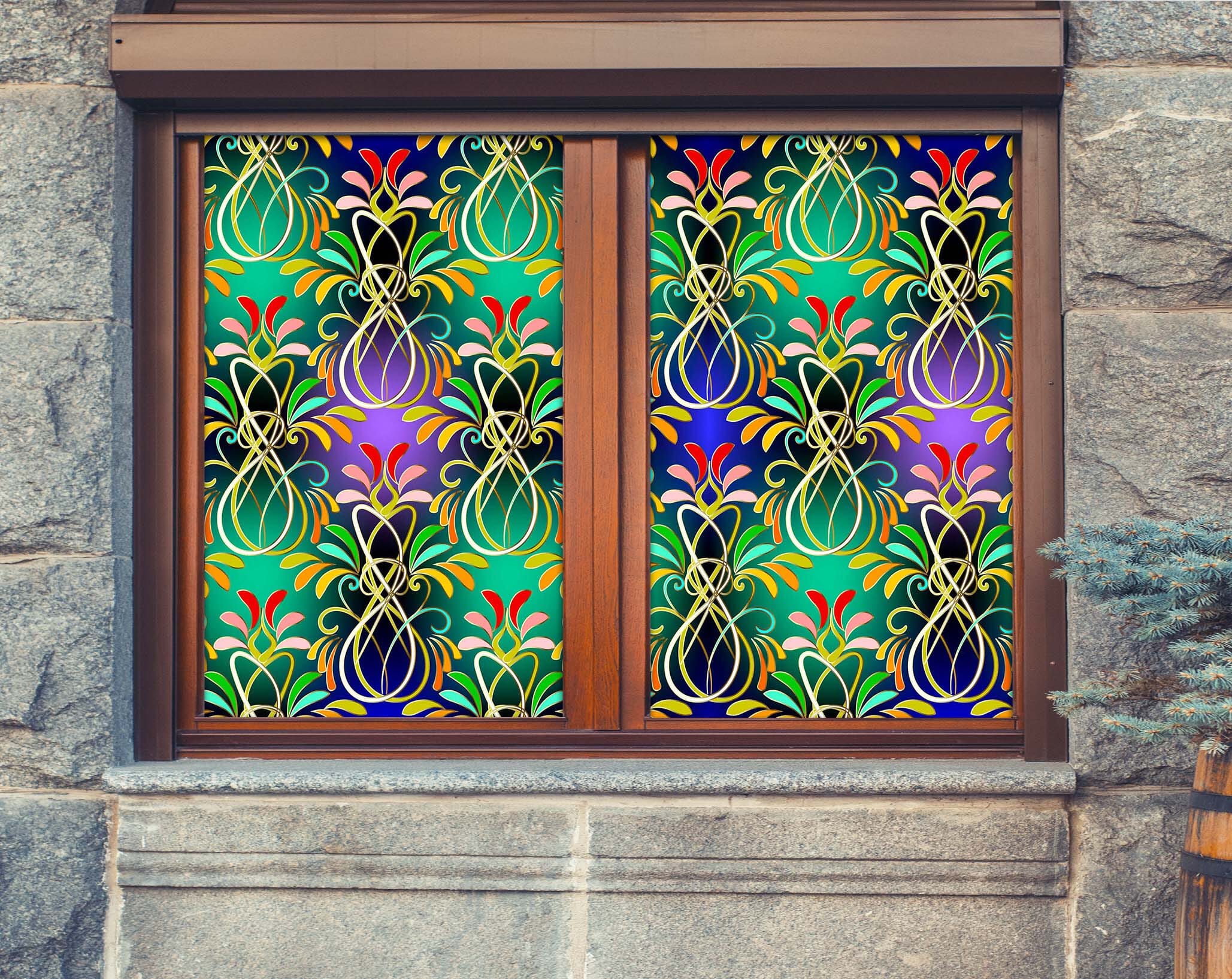 3D Green Flower Pattern 439 Window Film Print Sticker Cling Stained Glass UV Block Wallpaper AJ Wallpaper 2