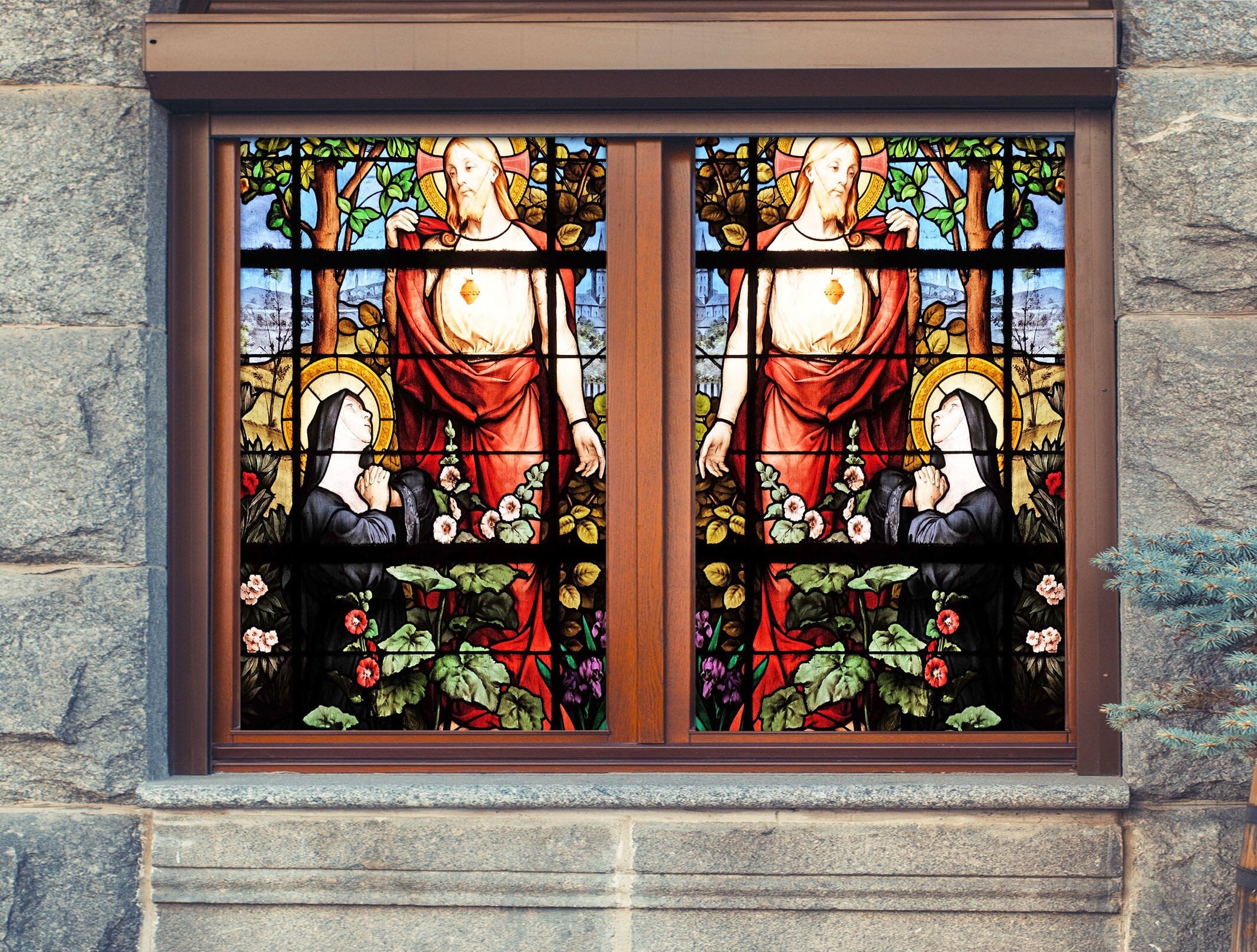 3D Nun Praying 207 Window Film Print Sticker Cling Stained Glass UV Block Wallpaper AJ Wallpaper 2