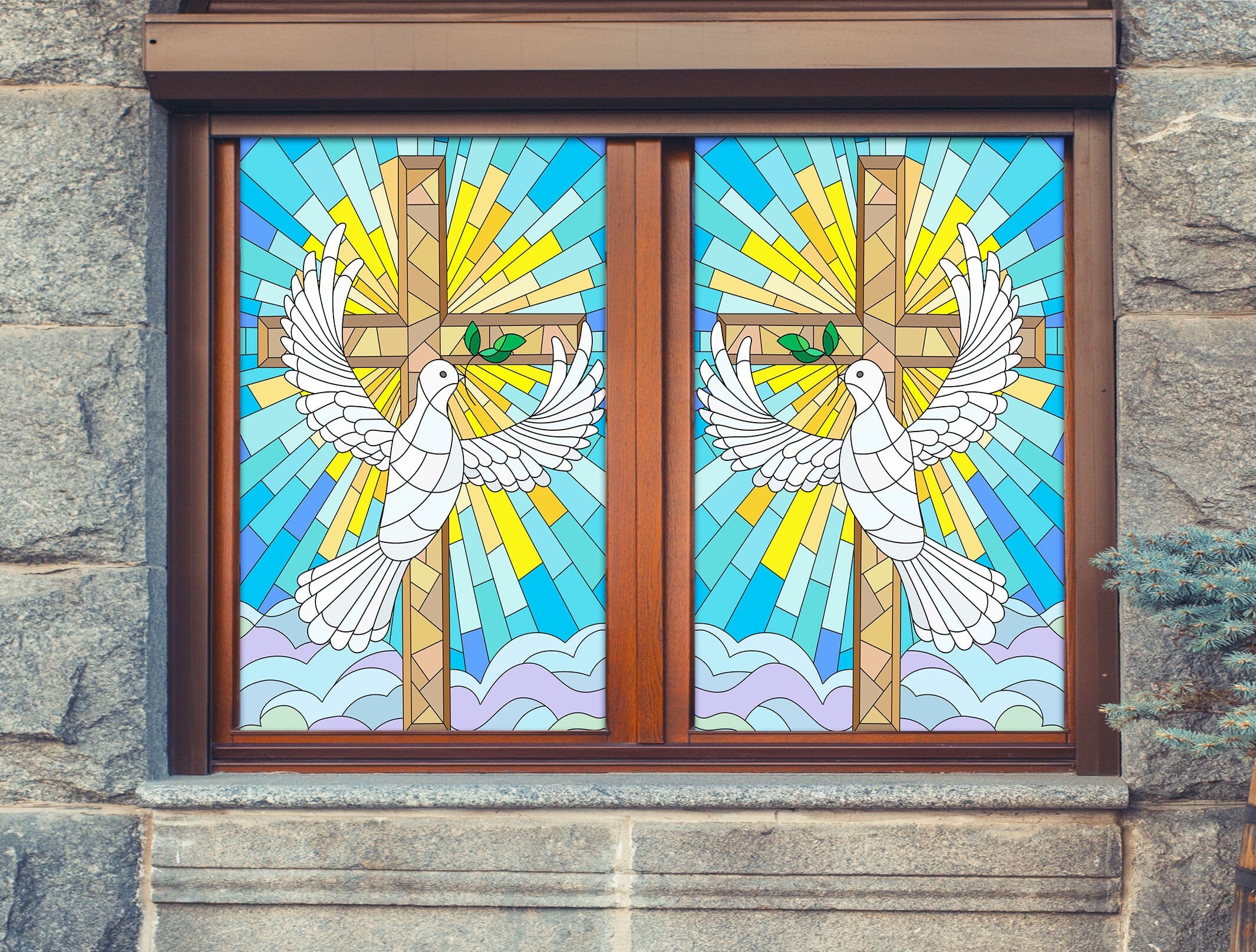 3D Cross Dove 159 Window Film Print Sticker Cling Stained Glass UV Block Wallpaper AJ Wallpaper 2