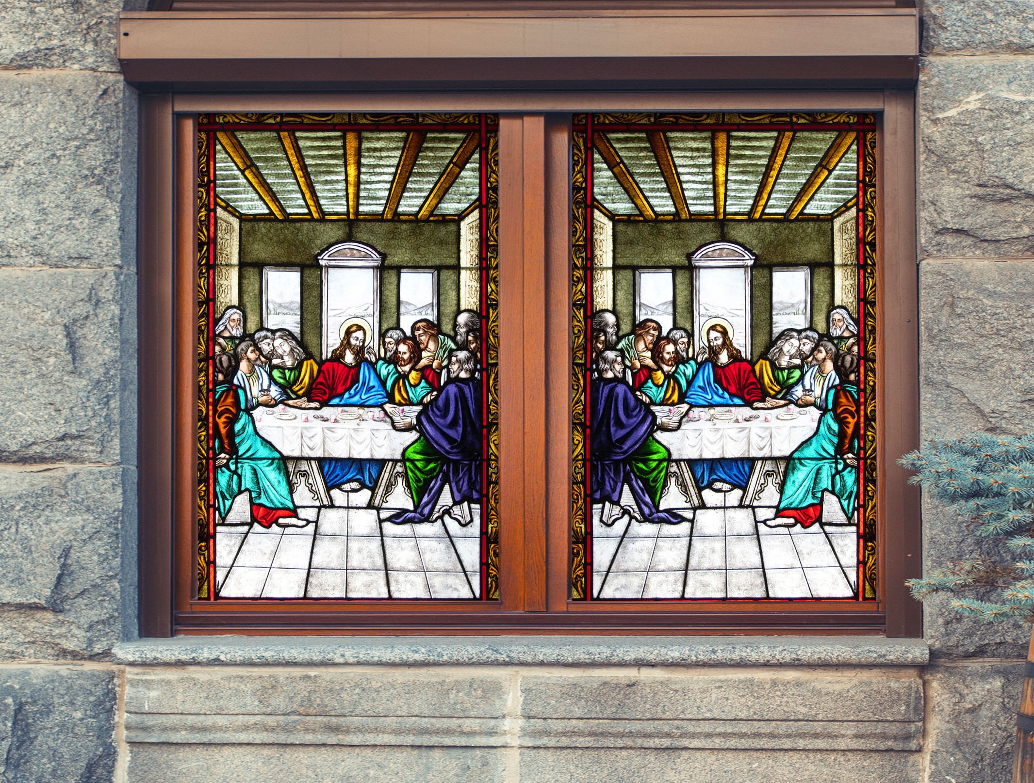 3D Dinner Courier 175 Window Film Print Sticker Cling Stained Glass UV Block