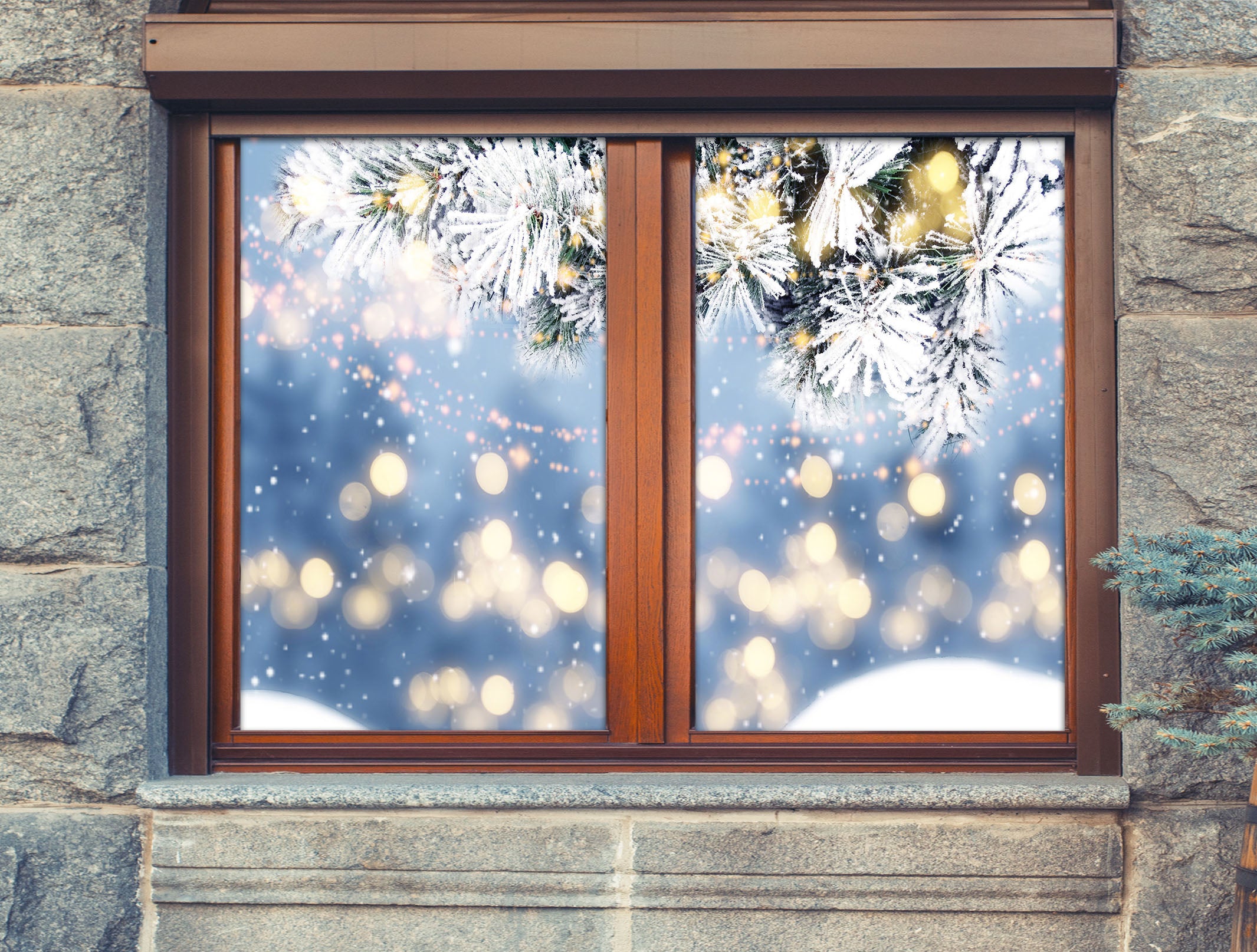 3D Light 43156 Christmas Window Film Print Sticker Cling Stained Glass Xmas